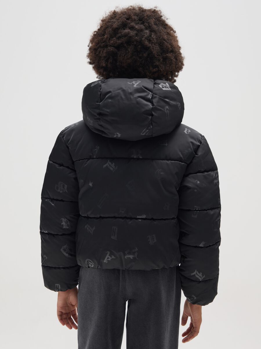 Black padded hooded jacket for girls_1
