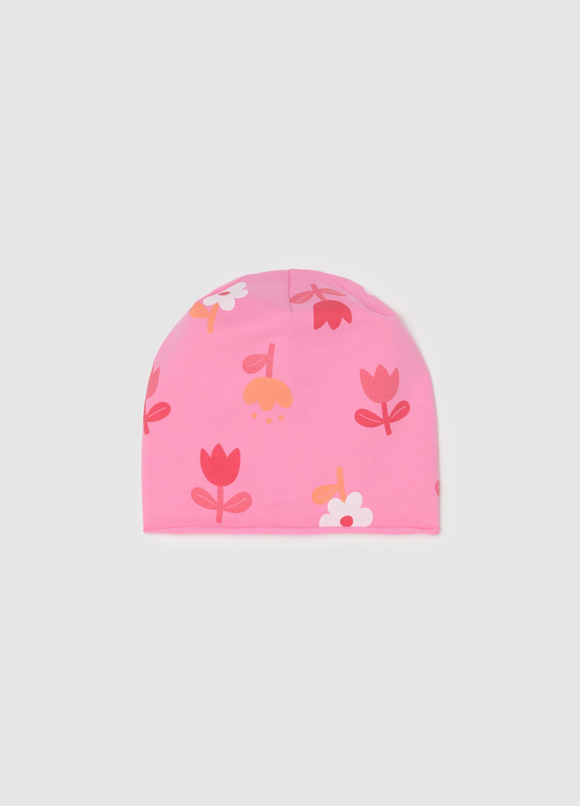 French terry hat with flowers print