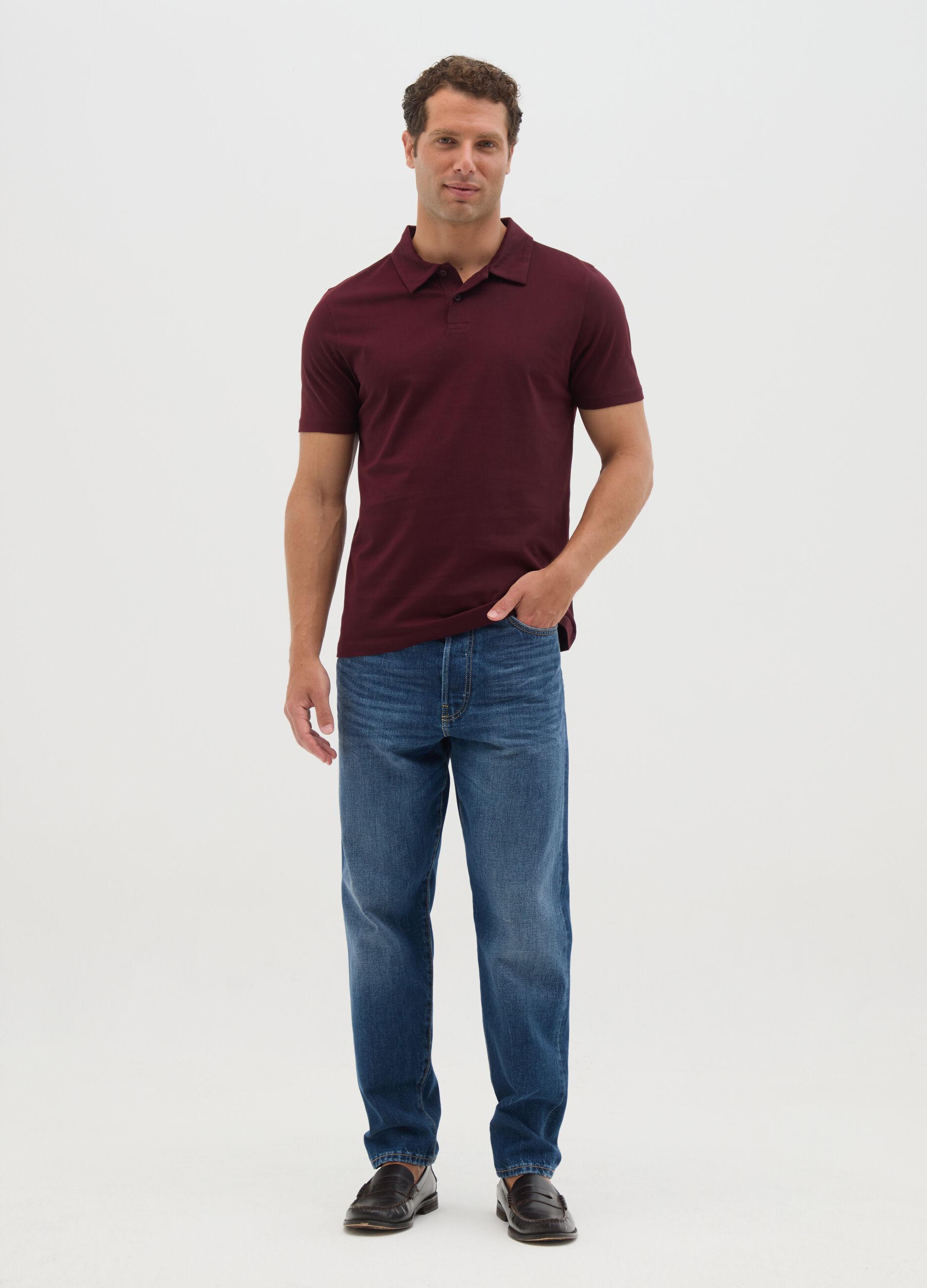 Men's red pure cotton polo regular fit