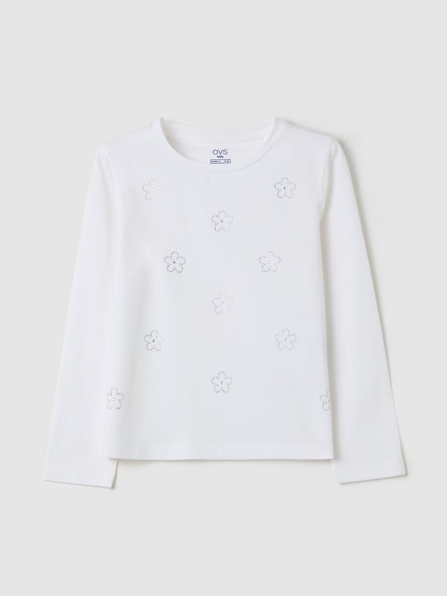 Long-sleeved T-shirt with diamanté flowers_0