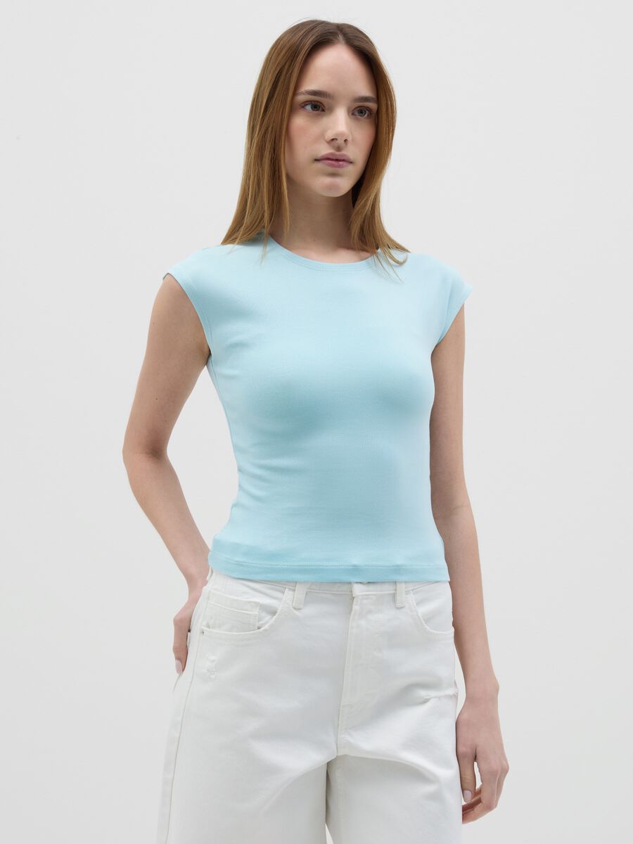 Women's light blue fitted vest top in stretch cotton_2