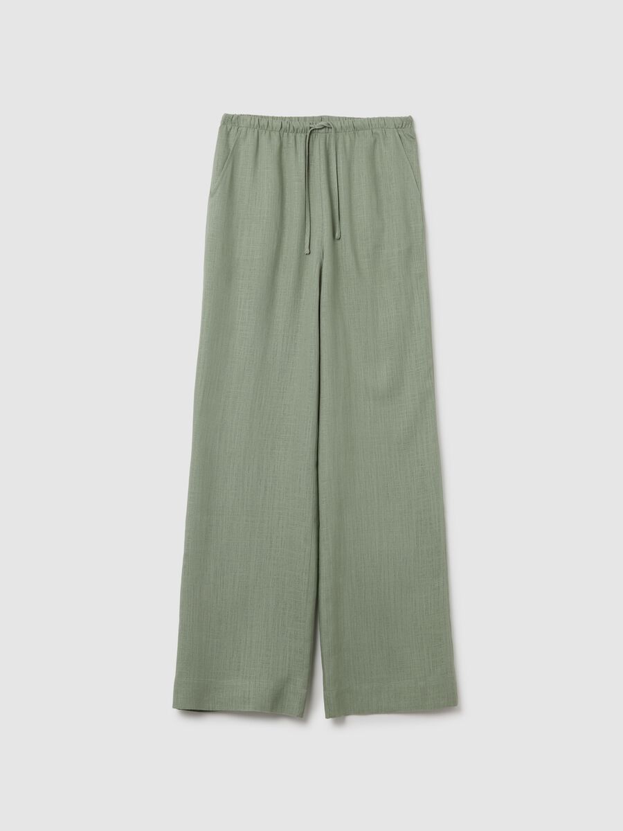 Green wide trousers made of viscose and linen_4