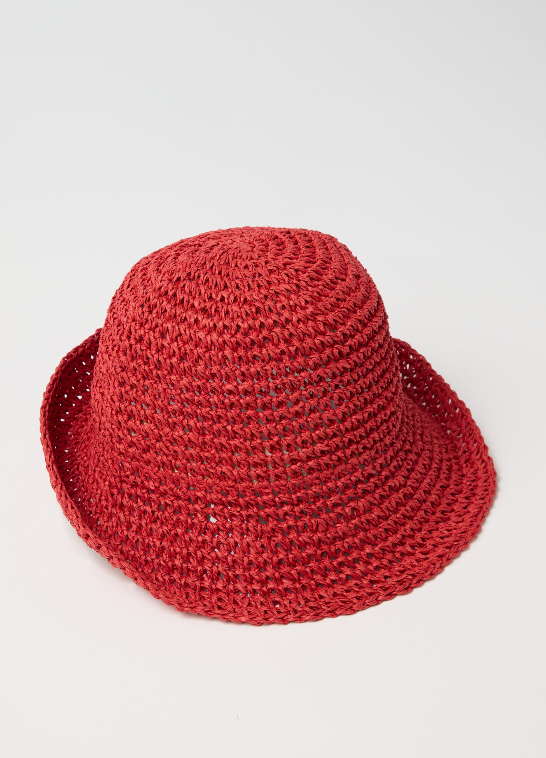 Red knitted cloche hat