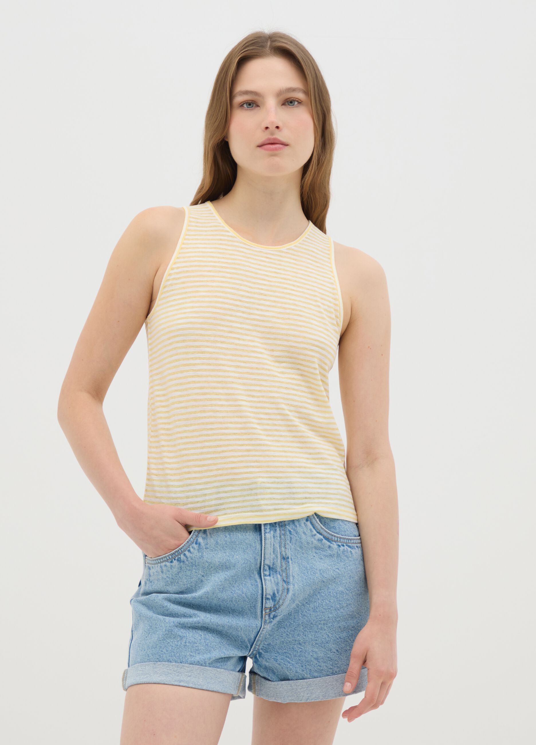 Women's sleeveless top in multicolour cotton blend, regular fit