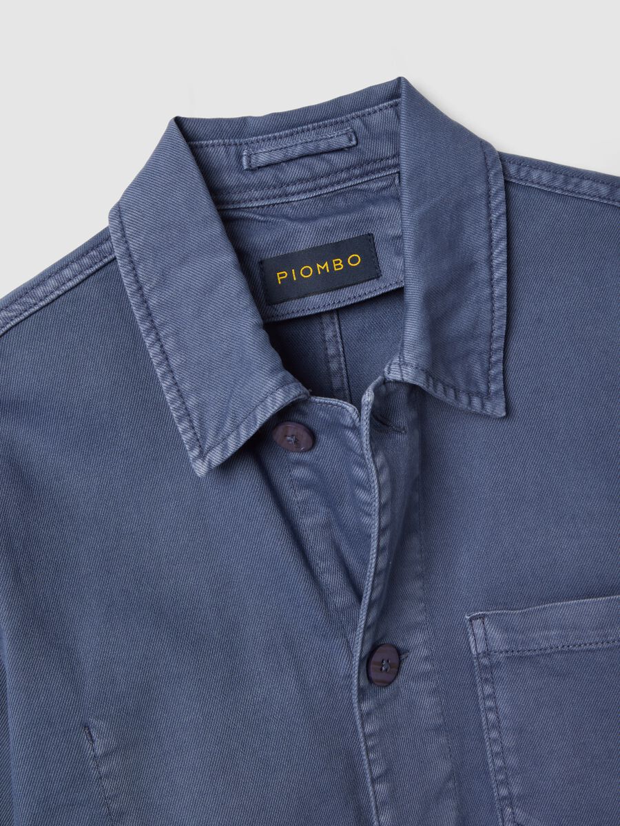 Giacca in cotone elasticizzato blu regular fit con colletto e bottoni_5