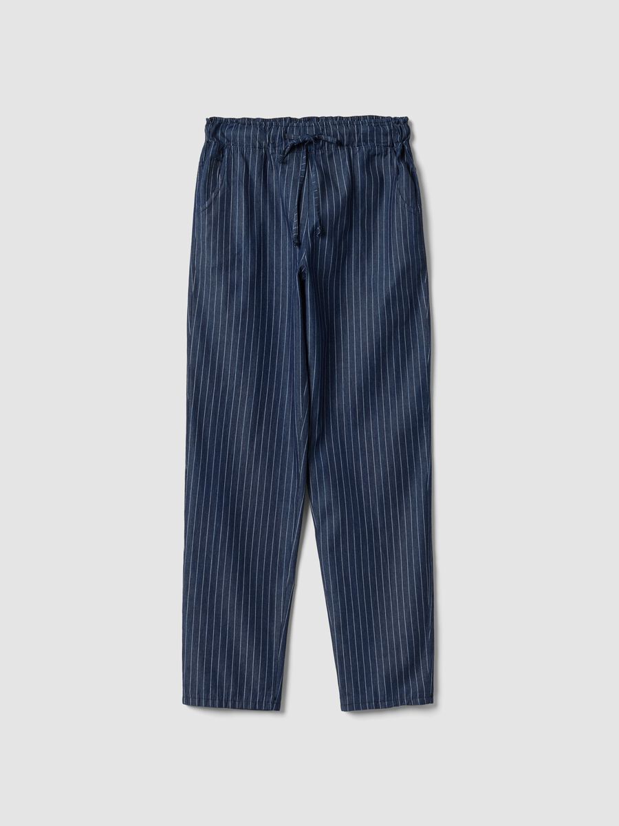 Pantaloni blu a righe in puro cotone_4