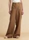 Brown linen-viscose blend wide-leg trousers with structured waistband_1