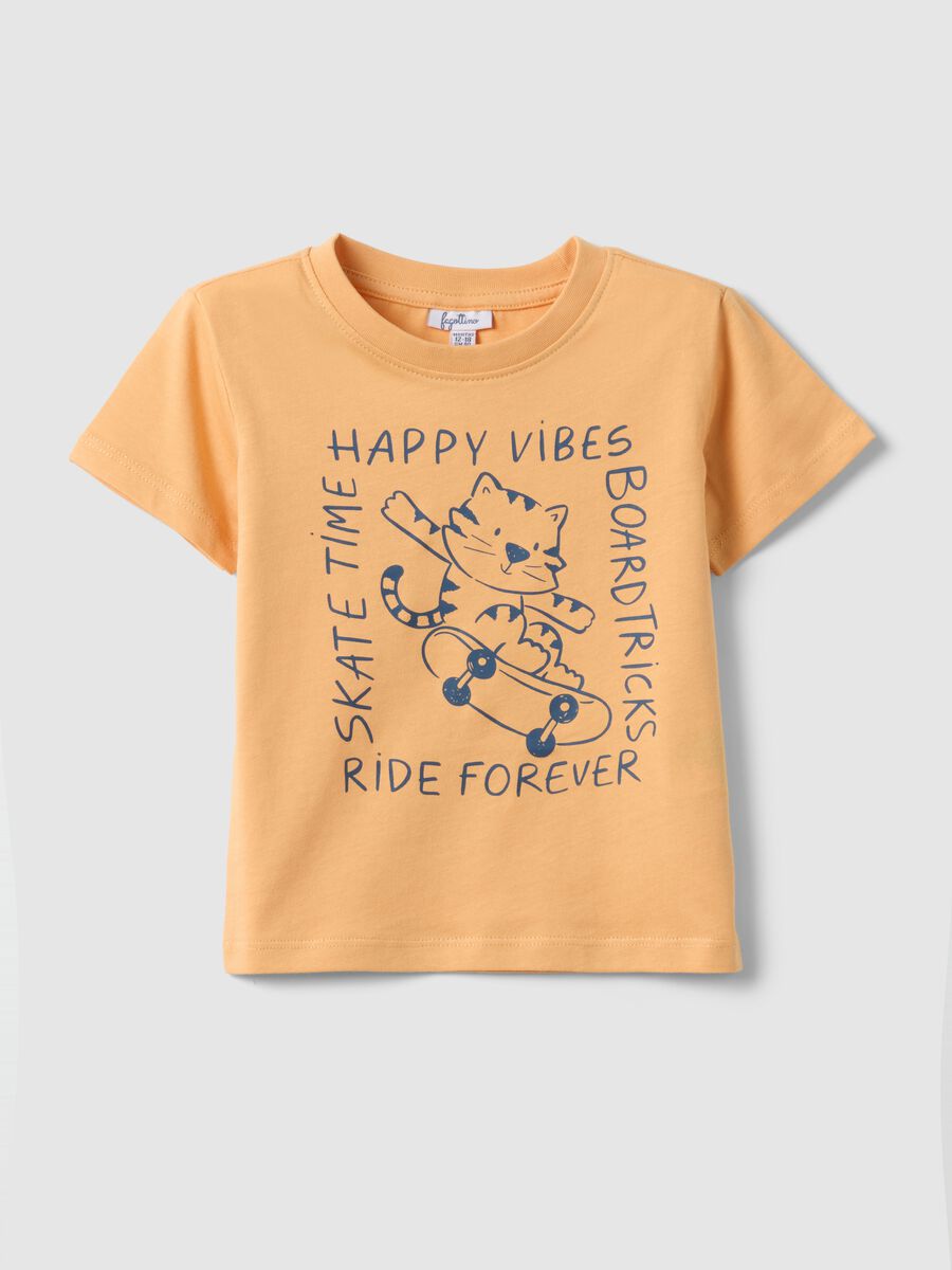 Regular fit orange pure cotton t-shirt for children with print_0