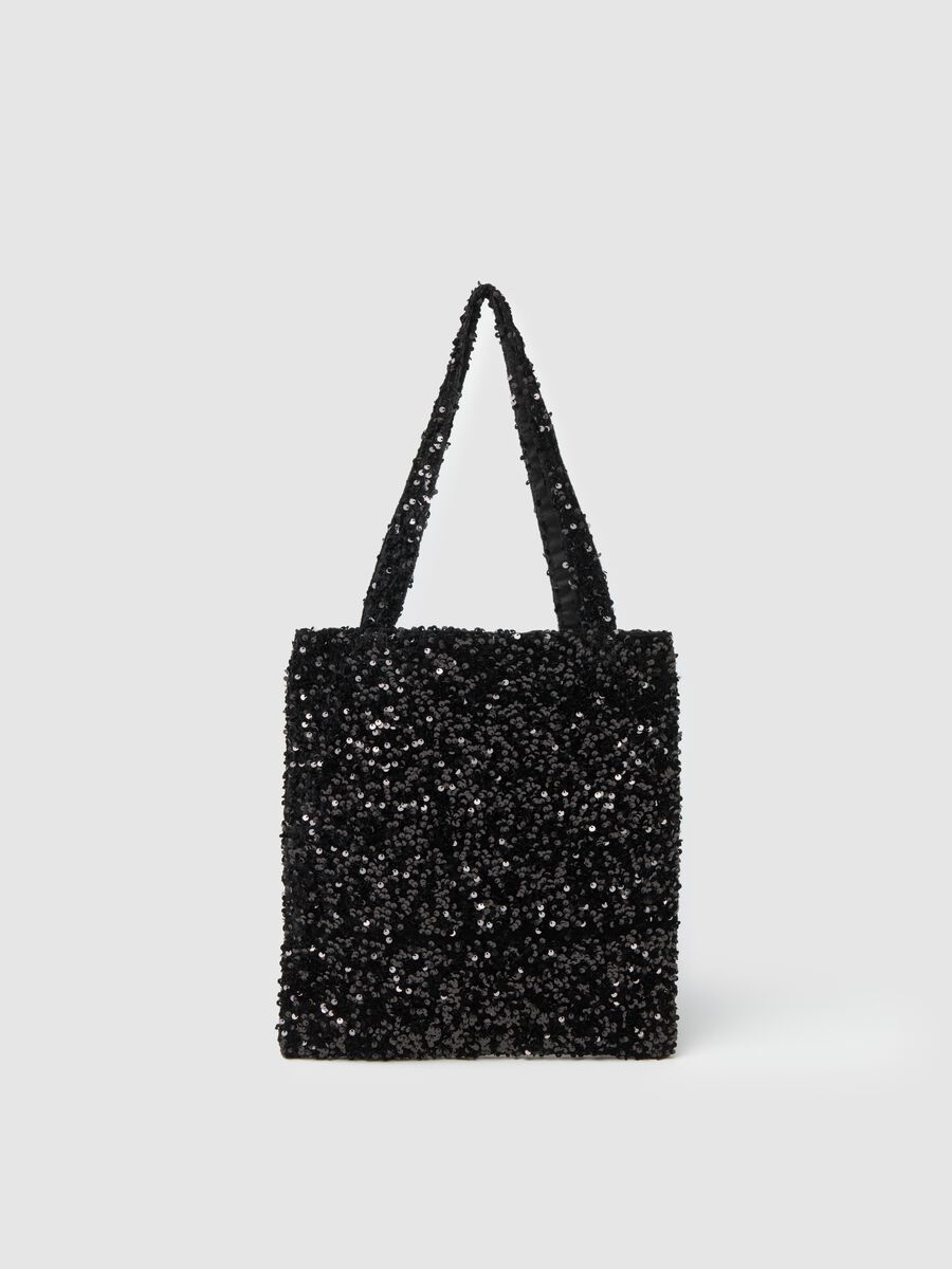 Borsa shopper nera con paillettes_0