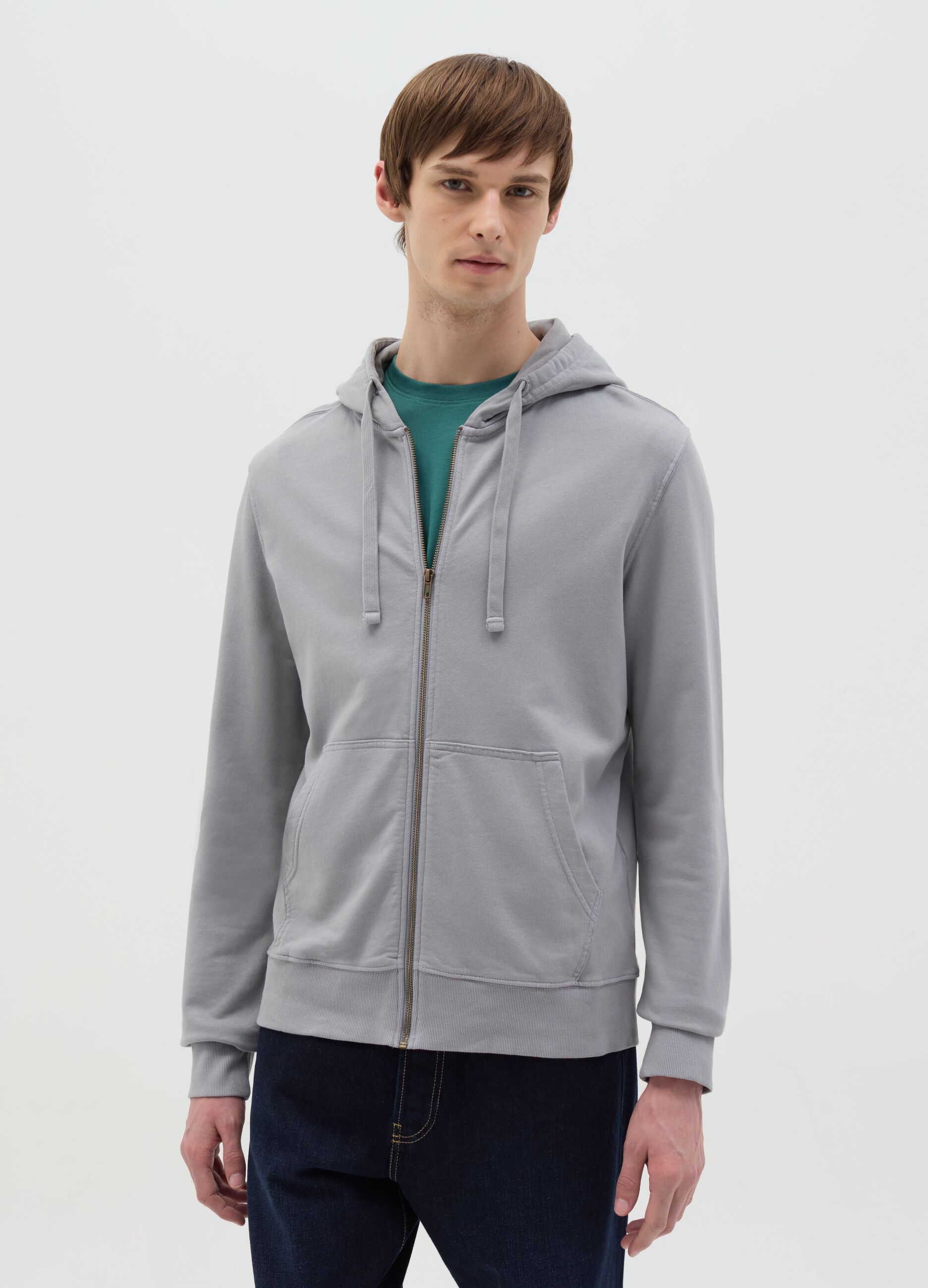 Full-zip sweatshirt in cotton with hood