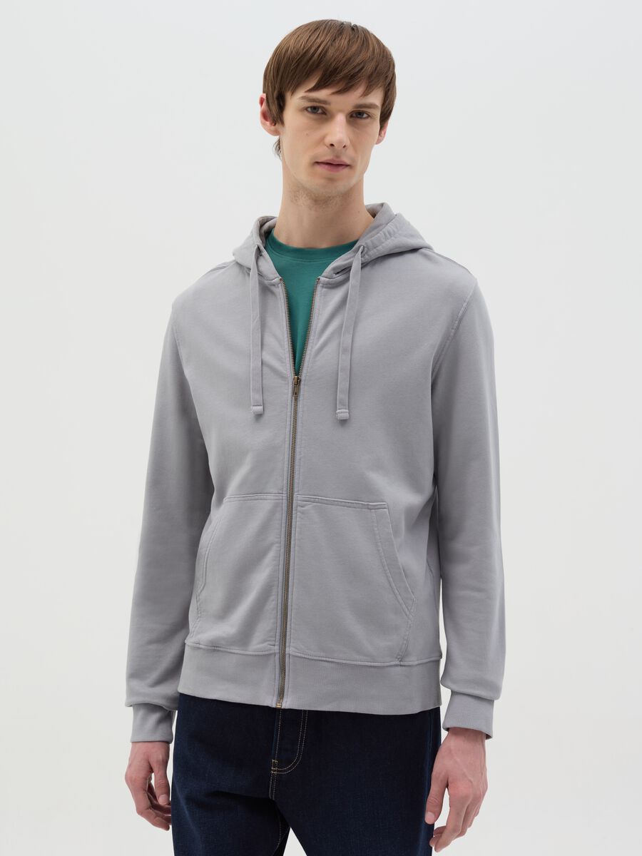 Full-zip sweatshirt in cotton with hood_0
