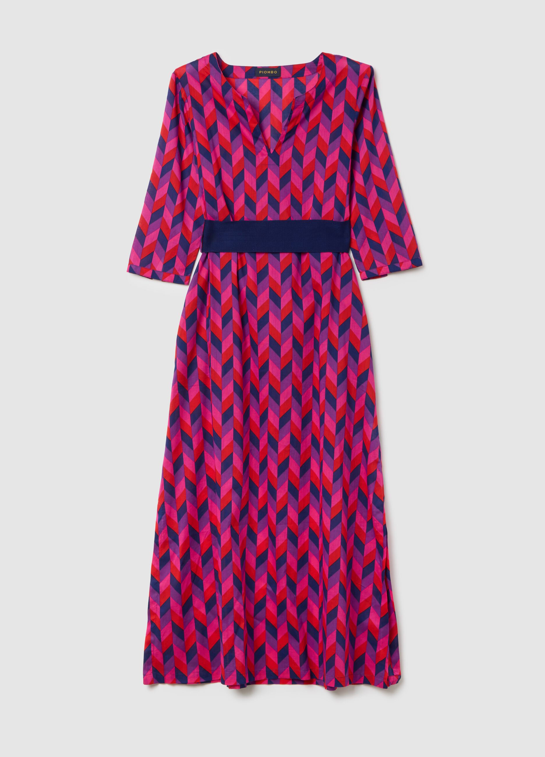 Women's Long Dress in Pure Cotton Multicolour Regular Fit