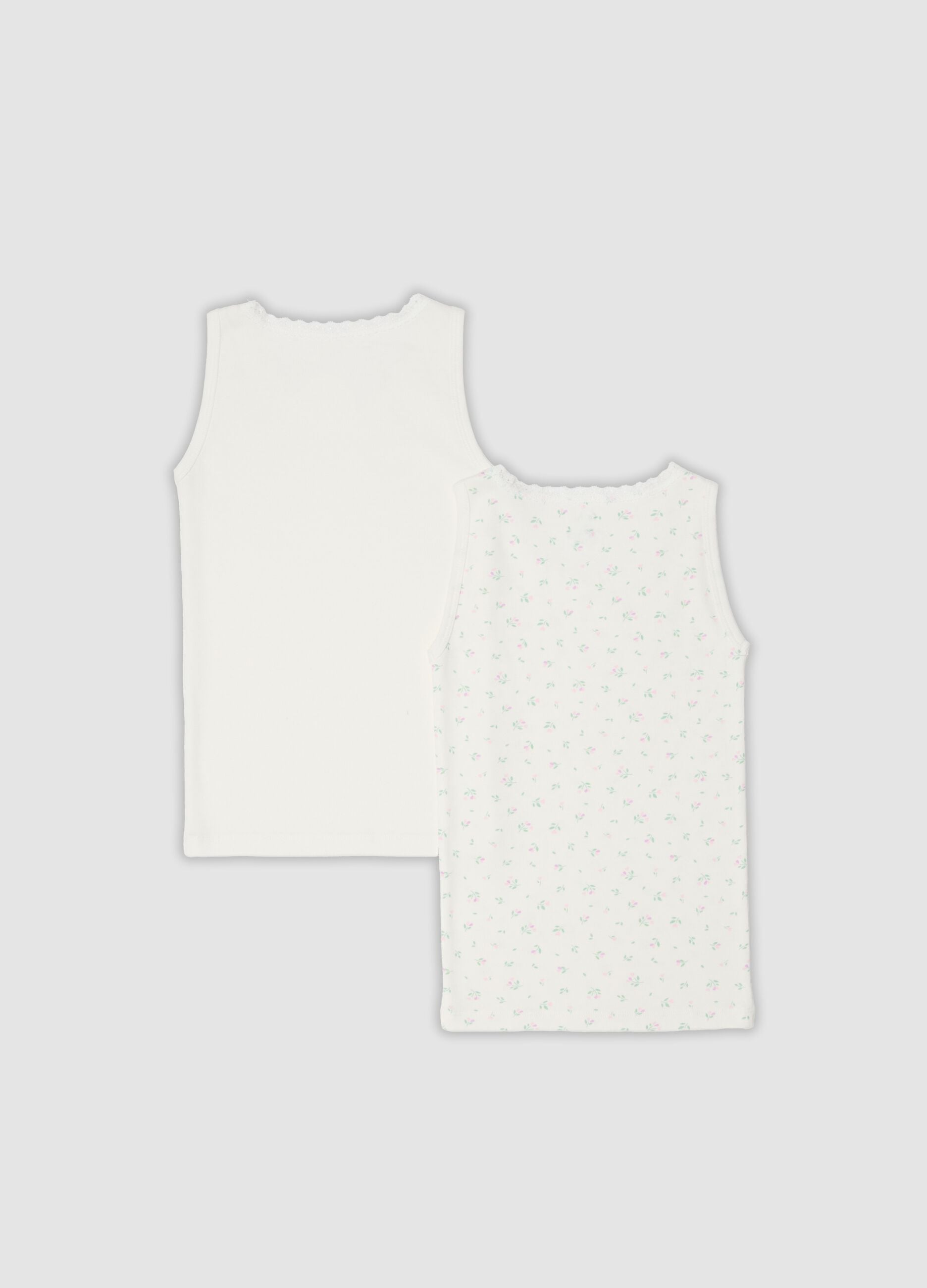 2-pack white organic cotton vests with print for girls