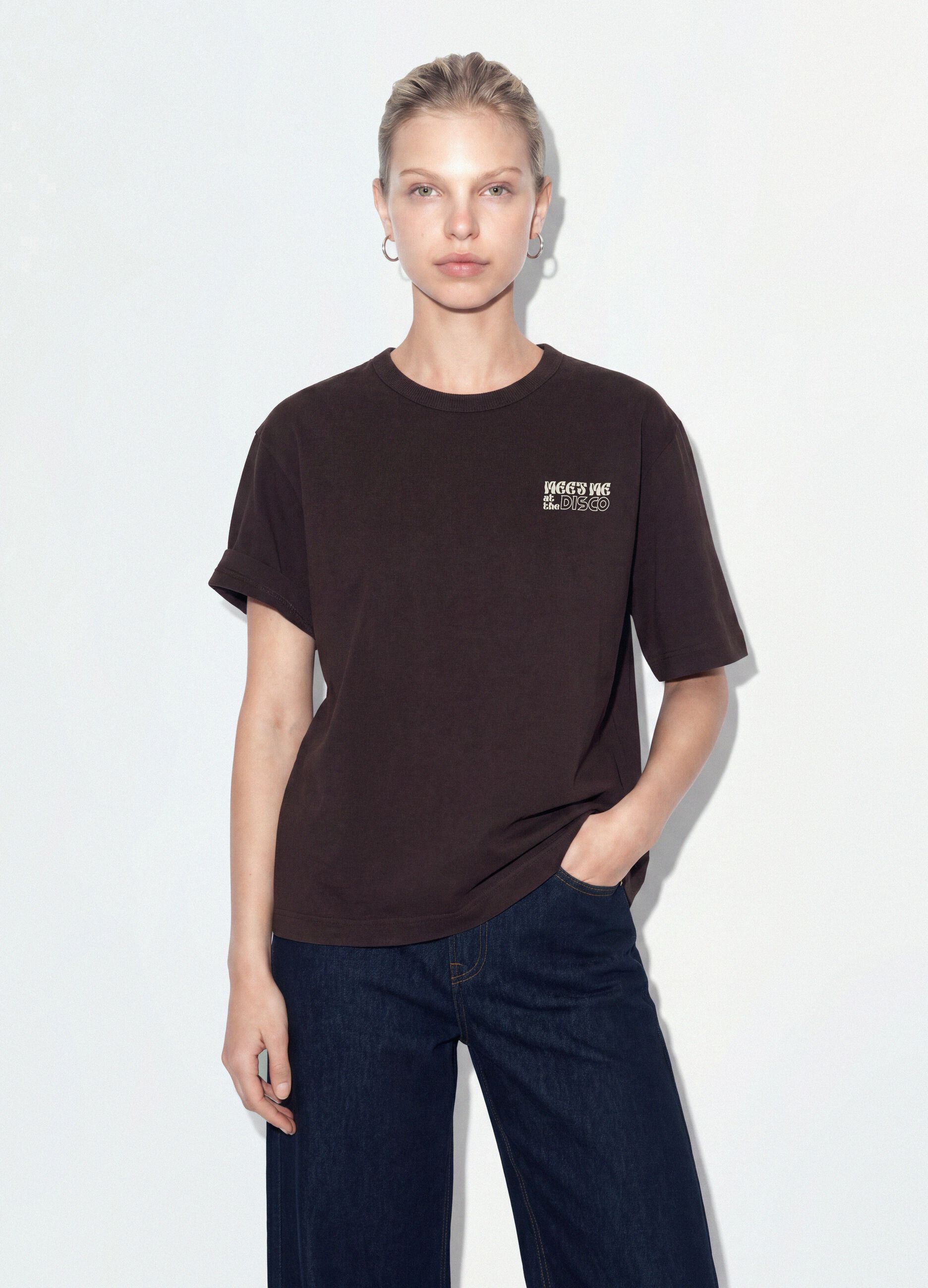 Grey pure cotton oversized T-shirt with chest slogan