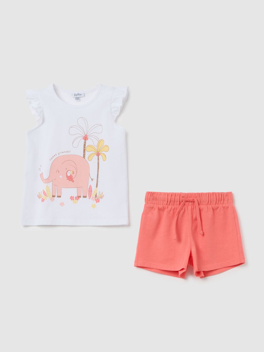 Summer set for girls in pure white cotton regular fit_0