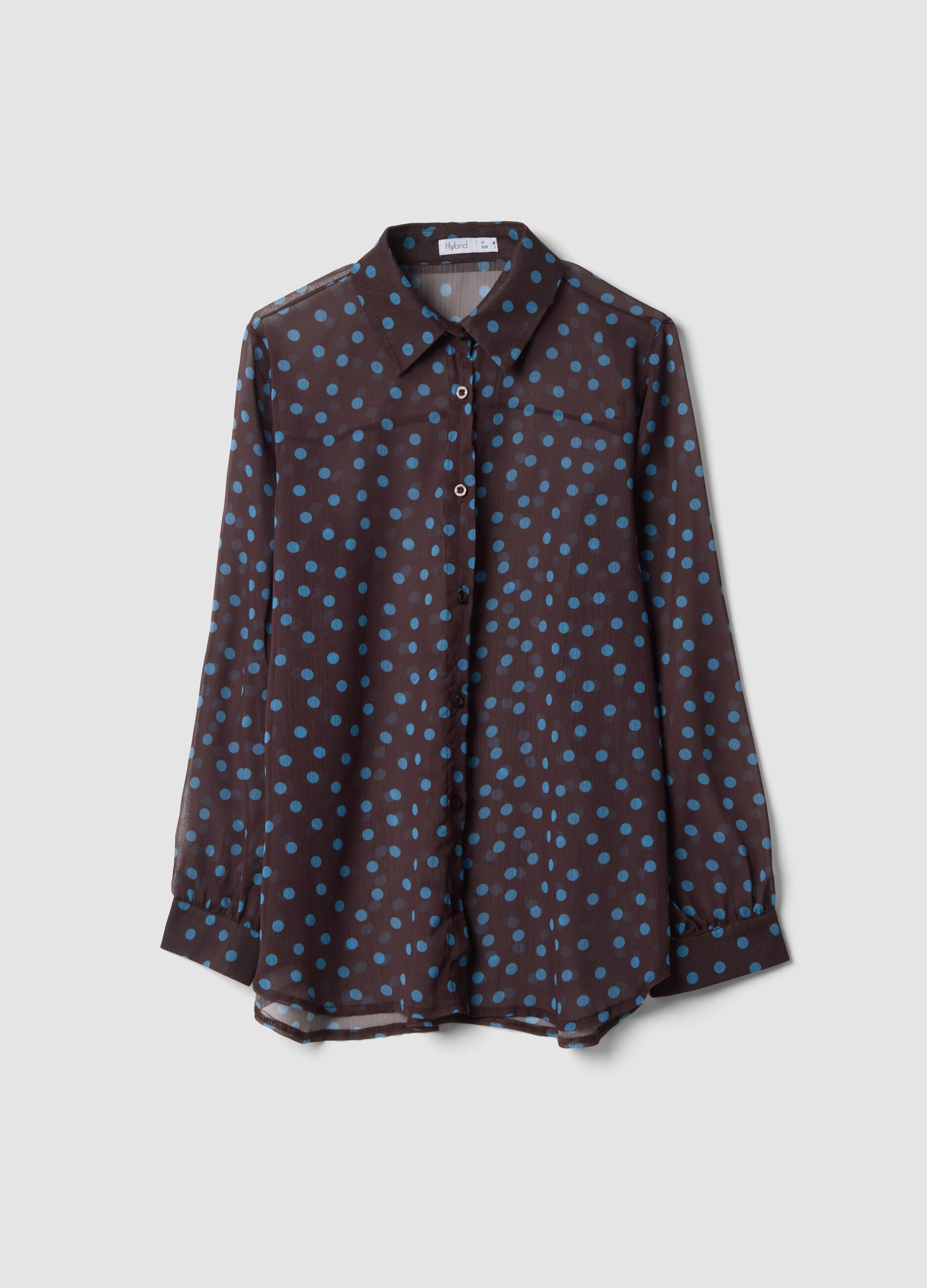 Brown and blue polka-dot regular-fit shirt