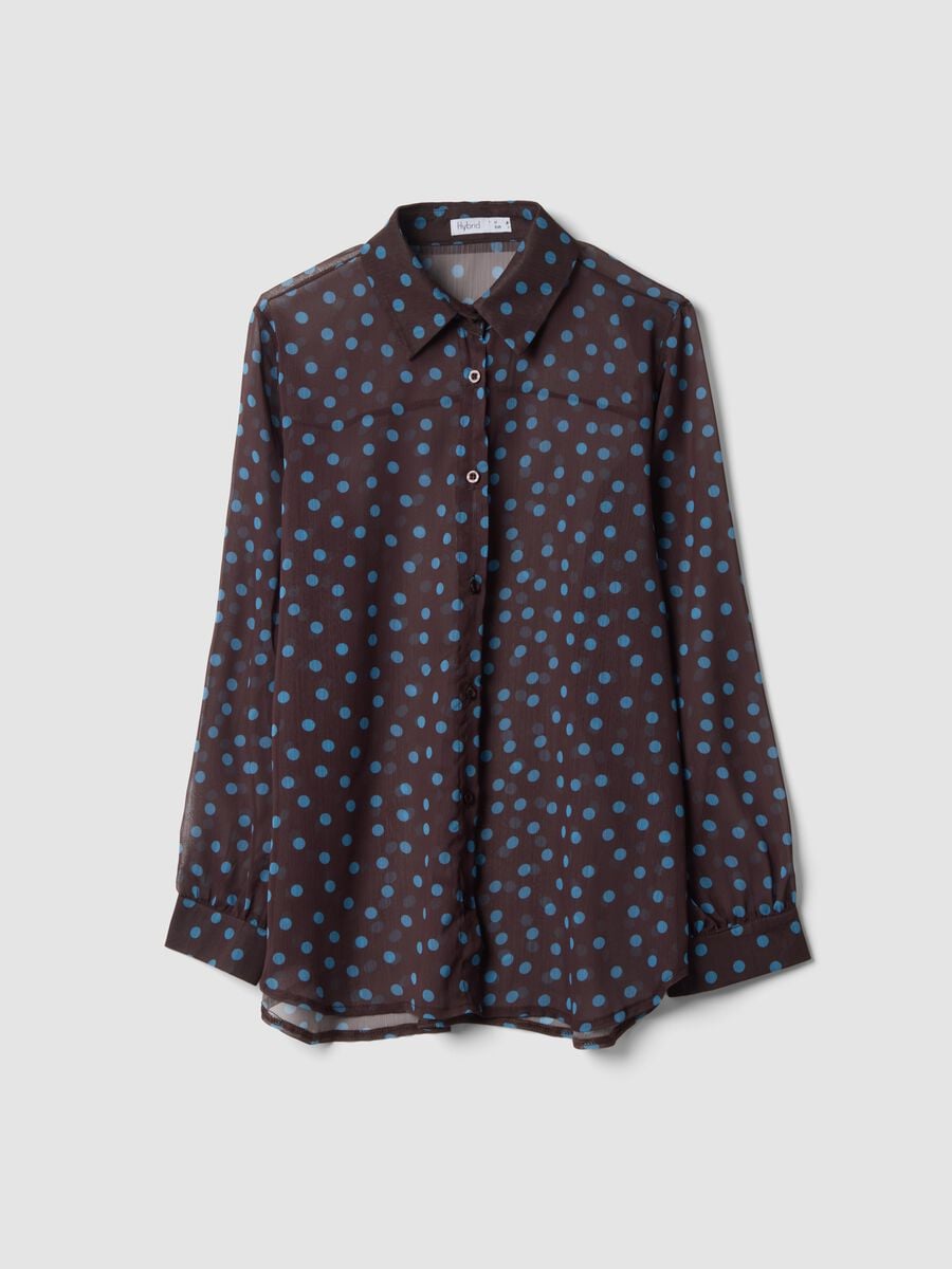 Brown and blue polka-dot regular-fit shirt_0