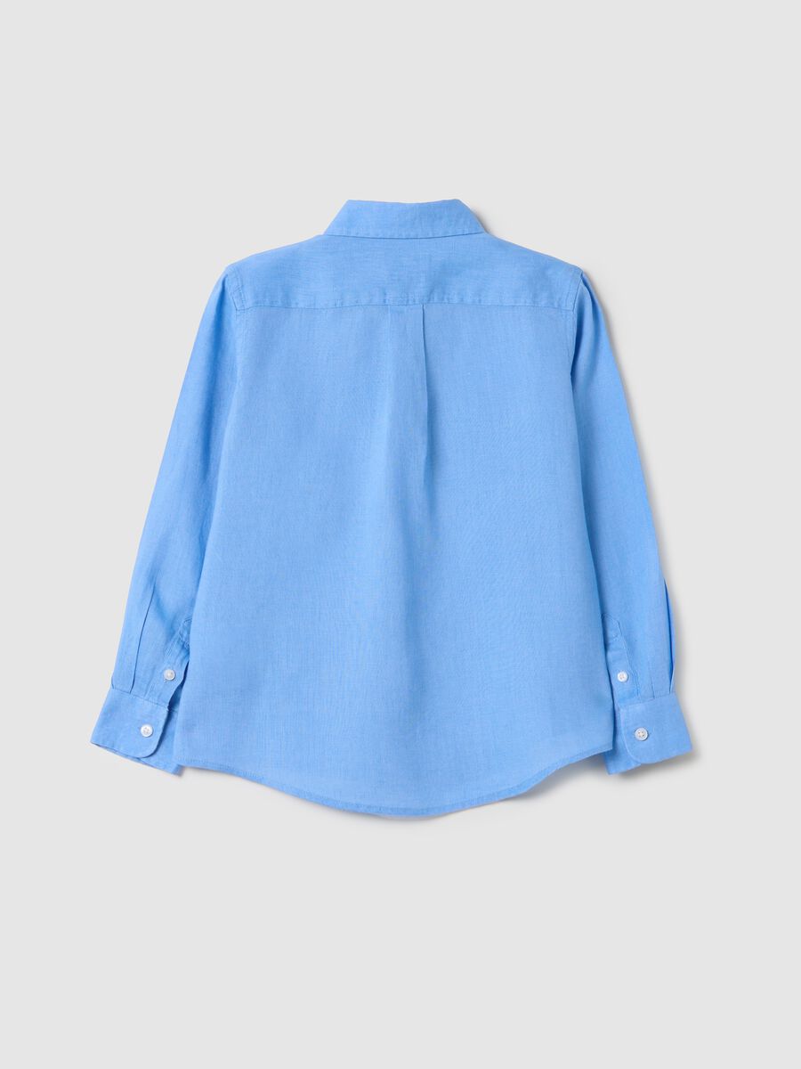 Sky blue linen shirt with logo embroidery_4