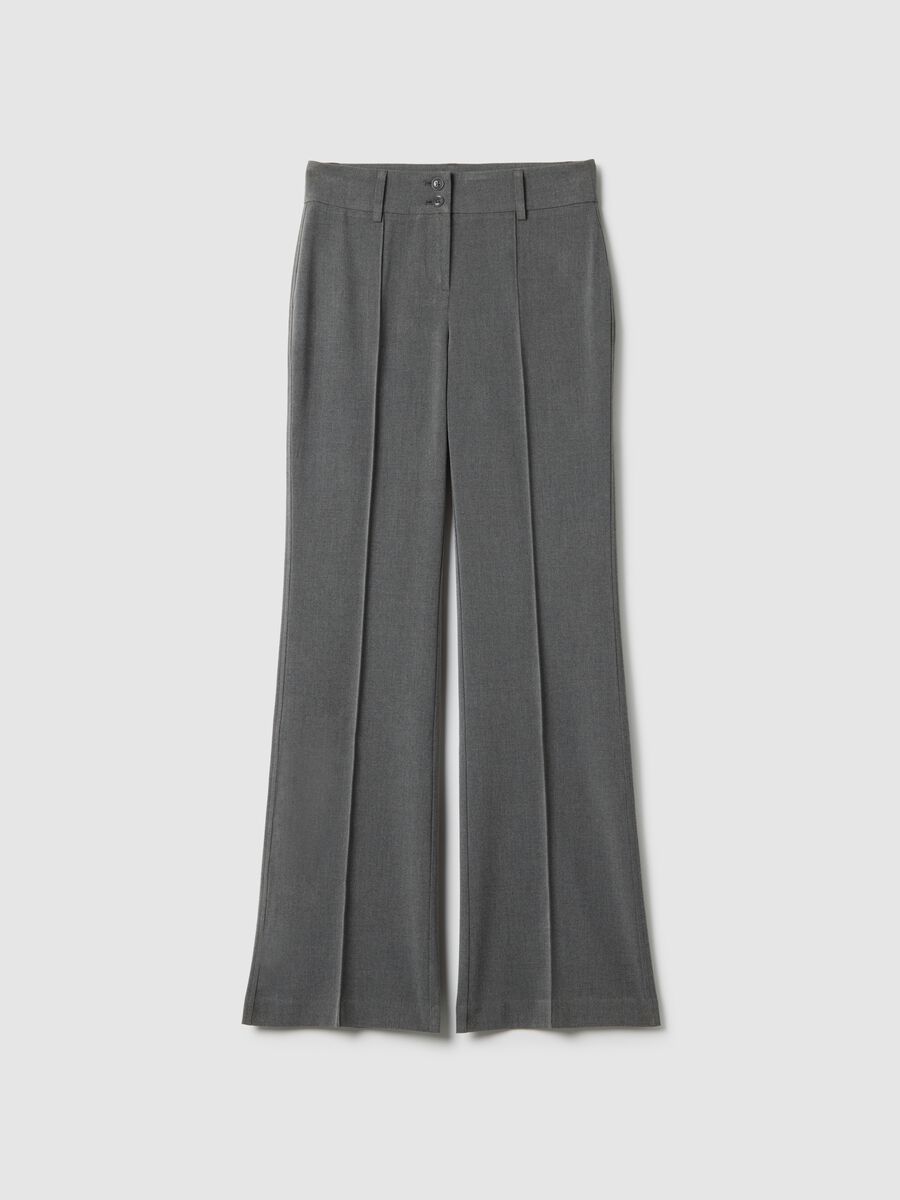 Grey Stretch Flare Fit Trousers_4