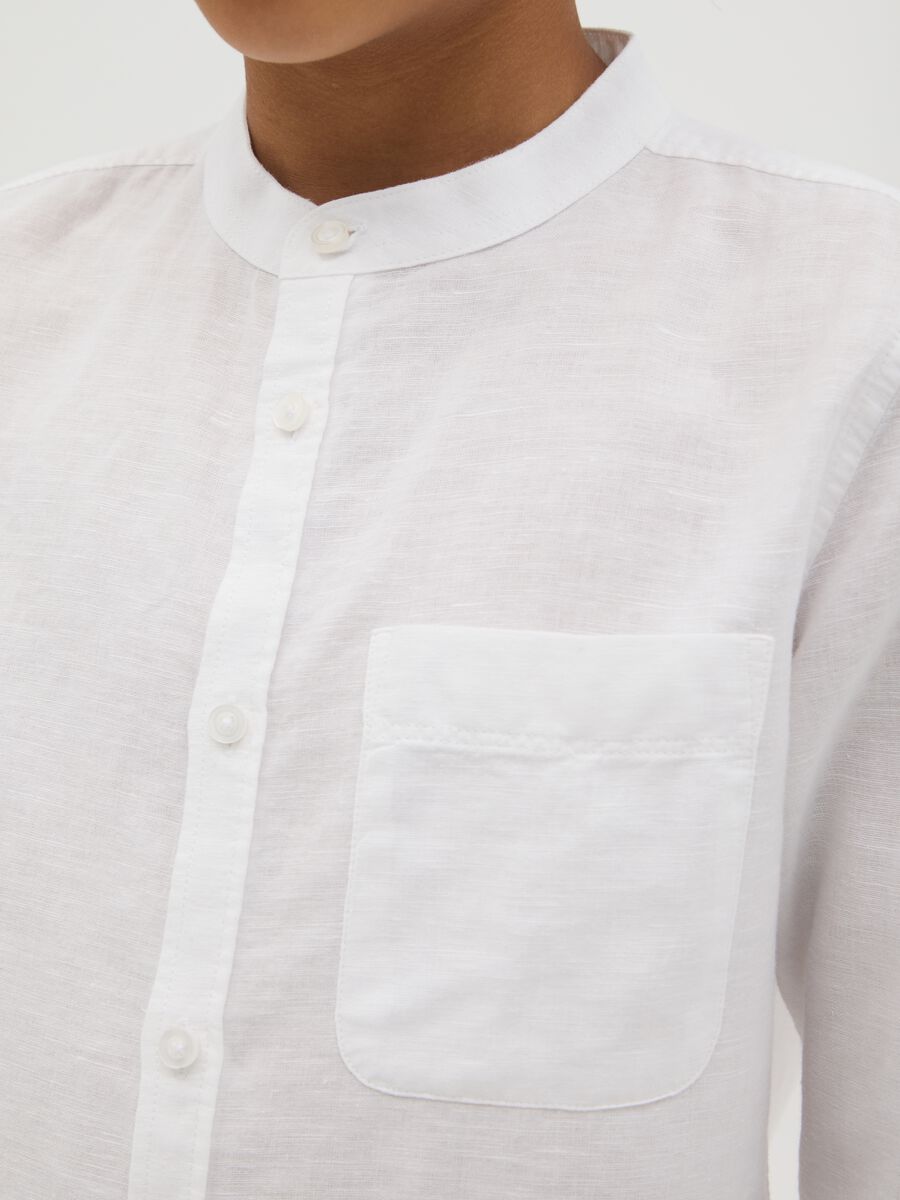 Boy's white linen-cotton blend shirt regular fit with classic collar_1