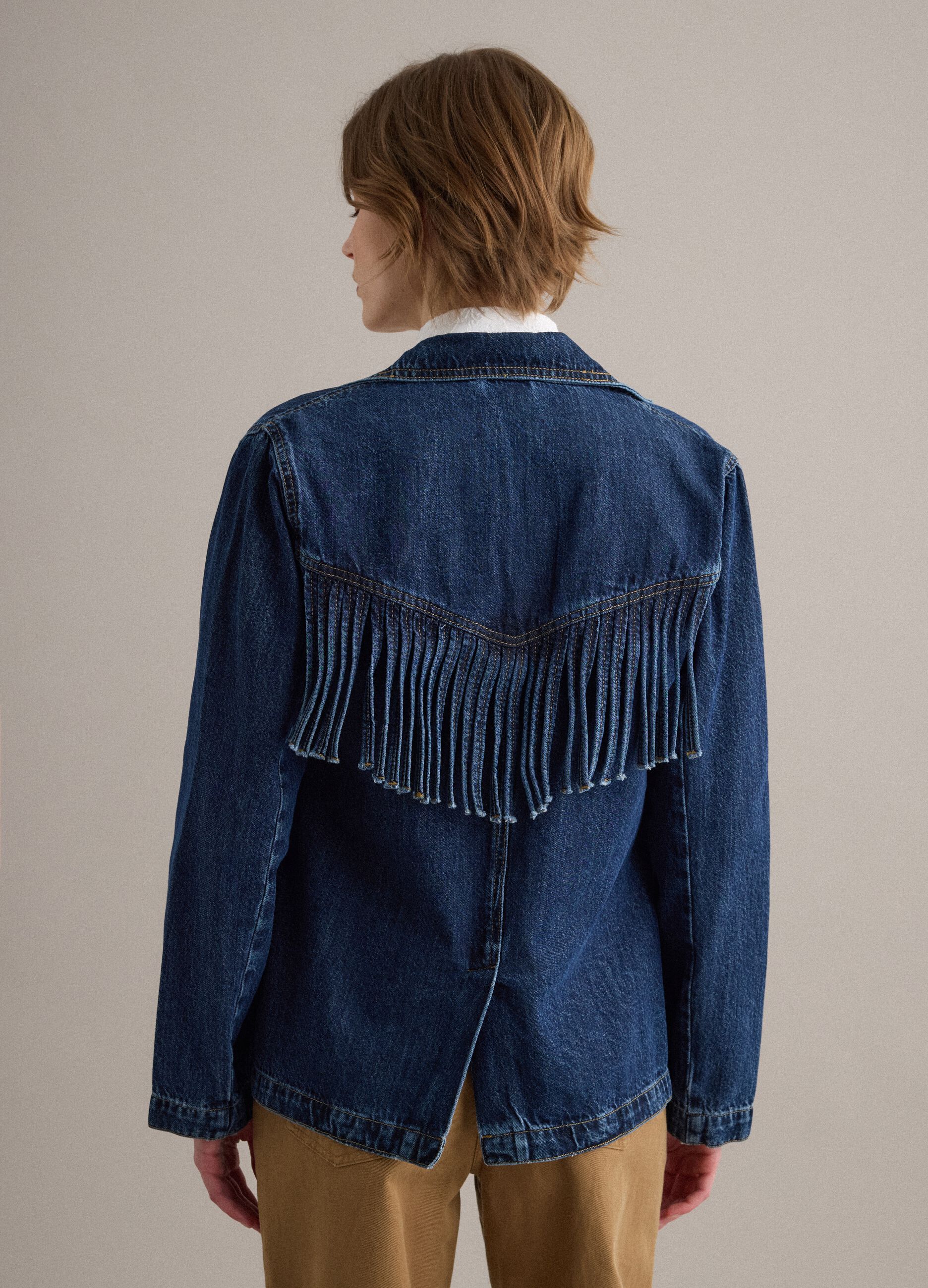 Pure cotton denim jacket regular fit with fringes