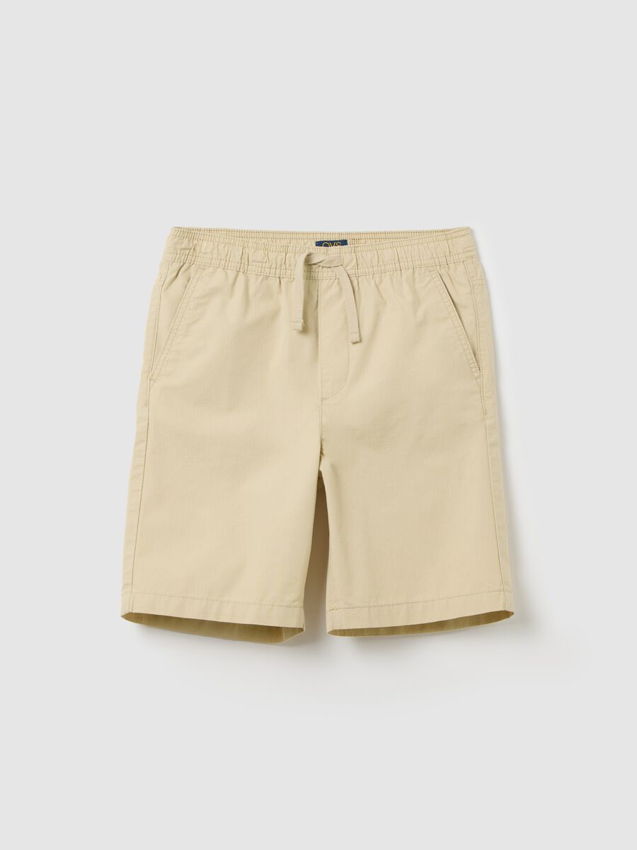 Beige shorts in cotton with drawstring_0