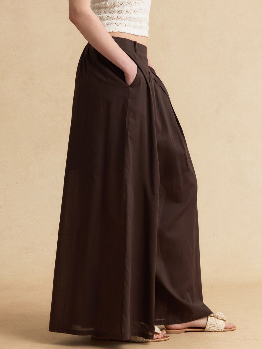 Brown pure cotton palazzo trousers_3