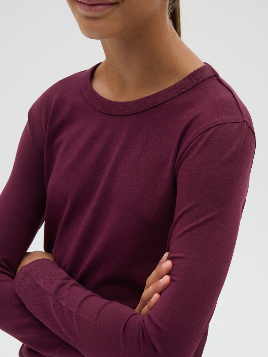 T-shirt a maniche lunghe da ragazza in tinta unita bordeaux_2