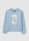 Girls' blue pure cotton sweatshirt with print and round neck_0