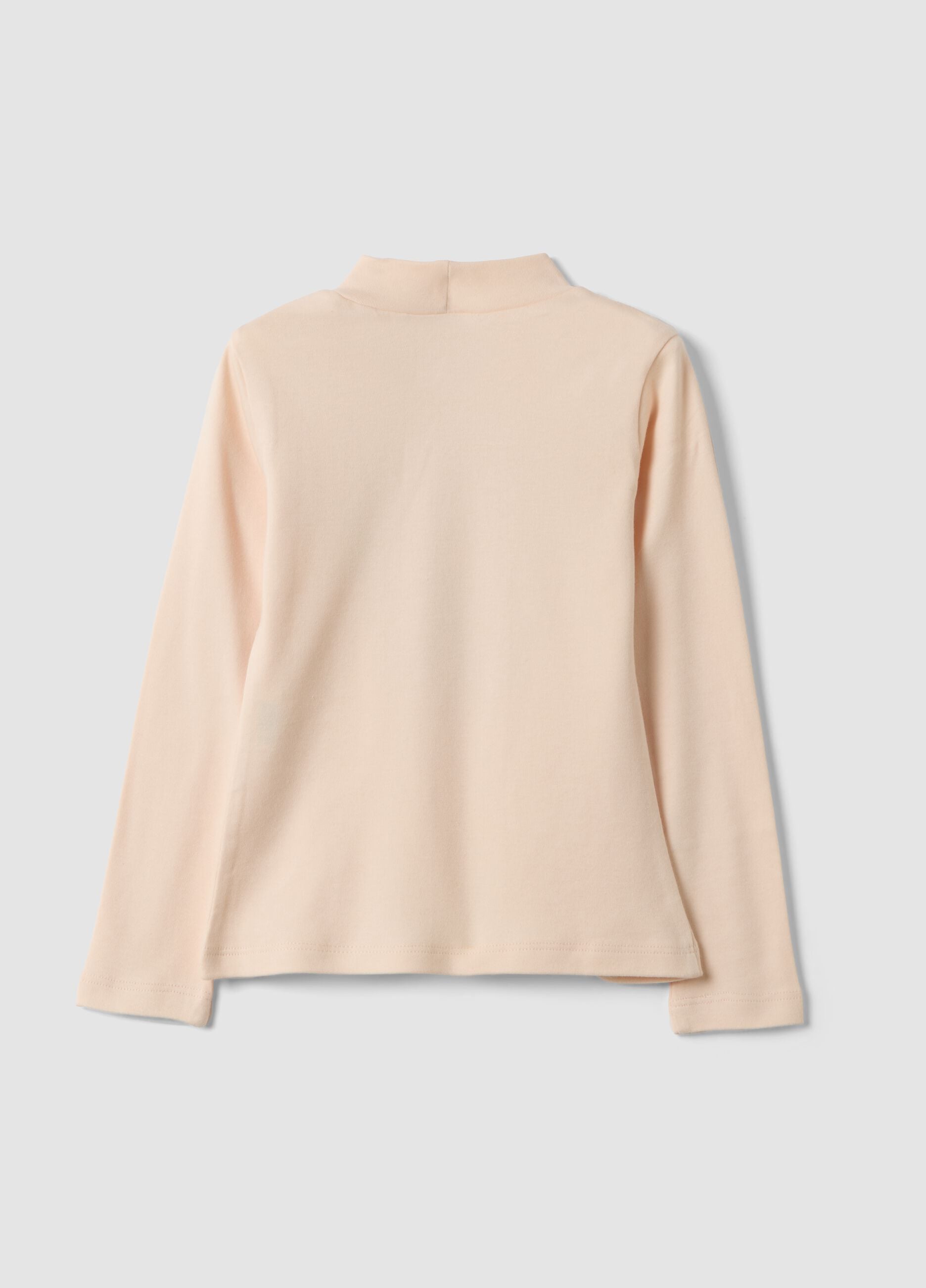 Pink long-sleeve T-shirt with high neck in pure organic cotton