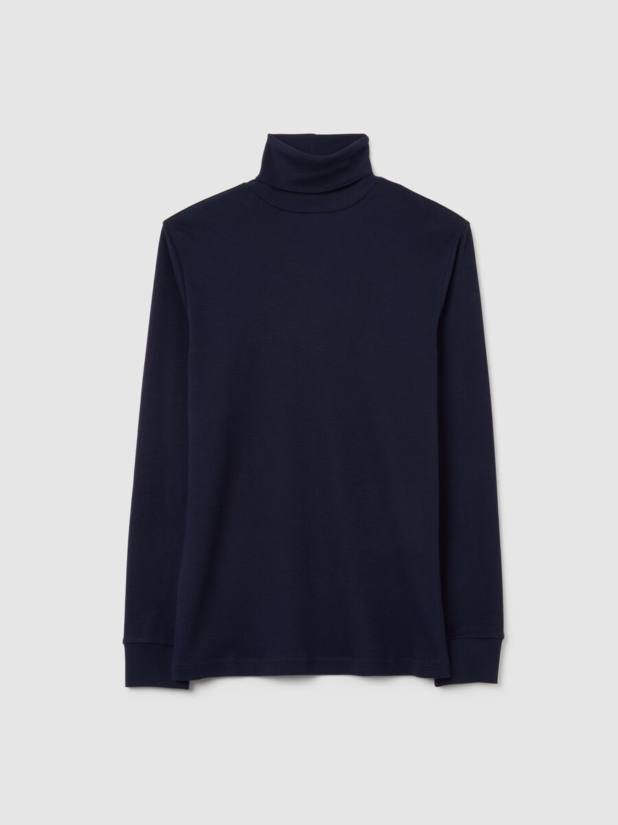 Maglia a collo alto blu in cotone_4