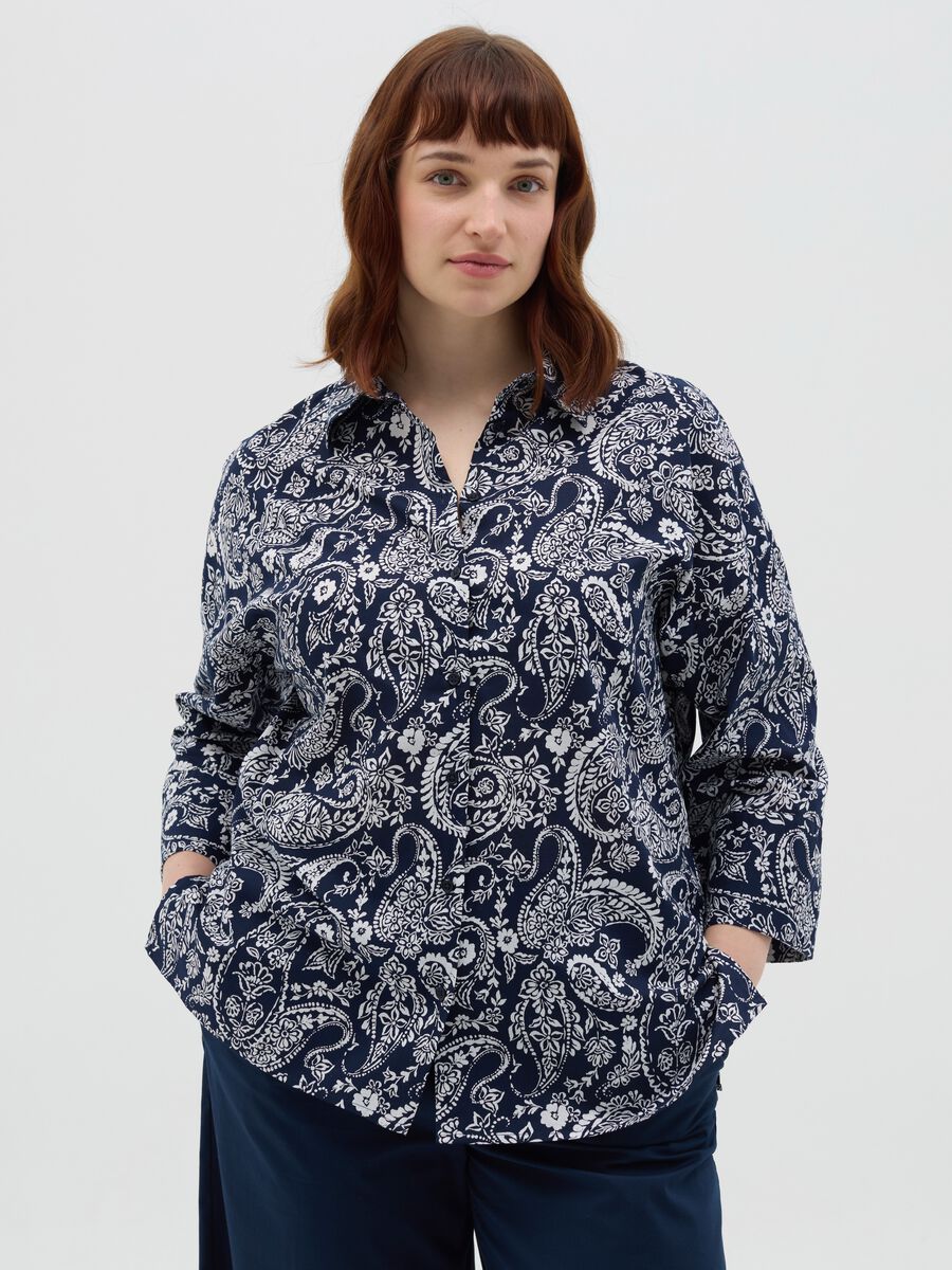 Blue paisley patterned cotton shirt_0