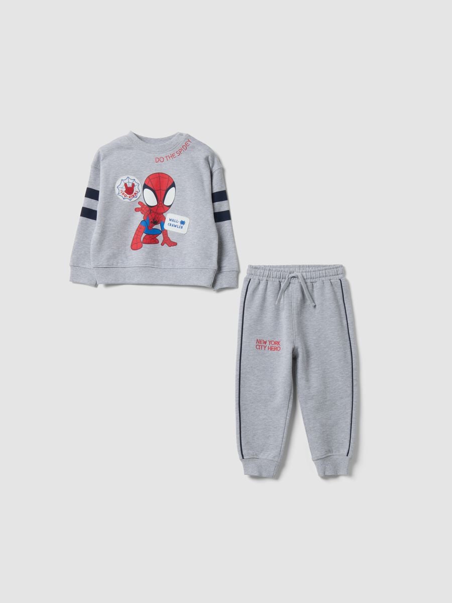 Completo over fit jogging grigio in puro cotone con stampa Spidey per bimbo_0