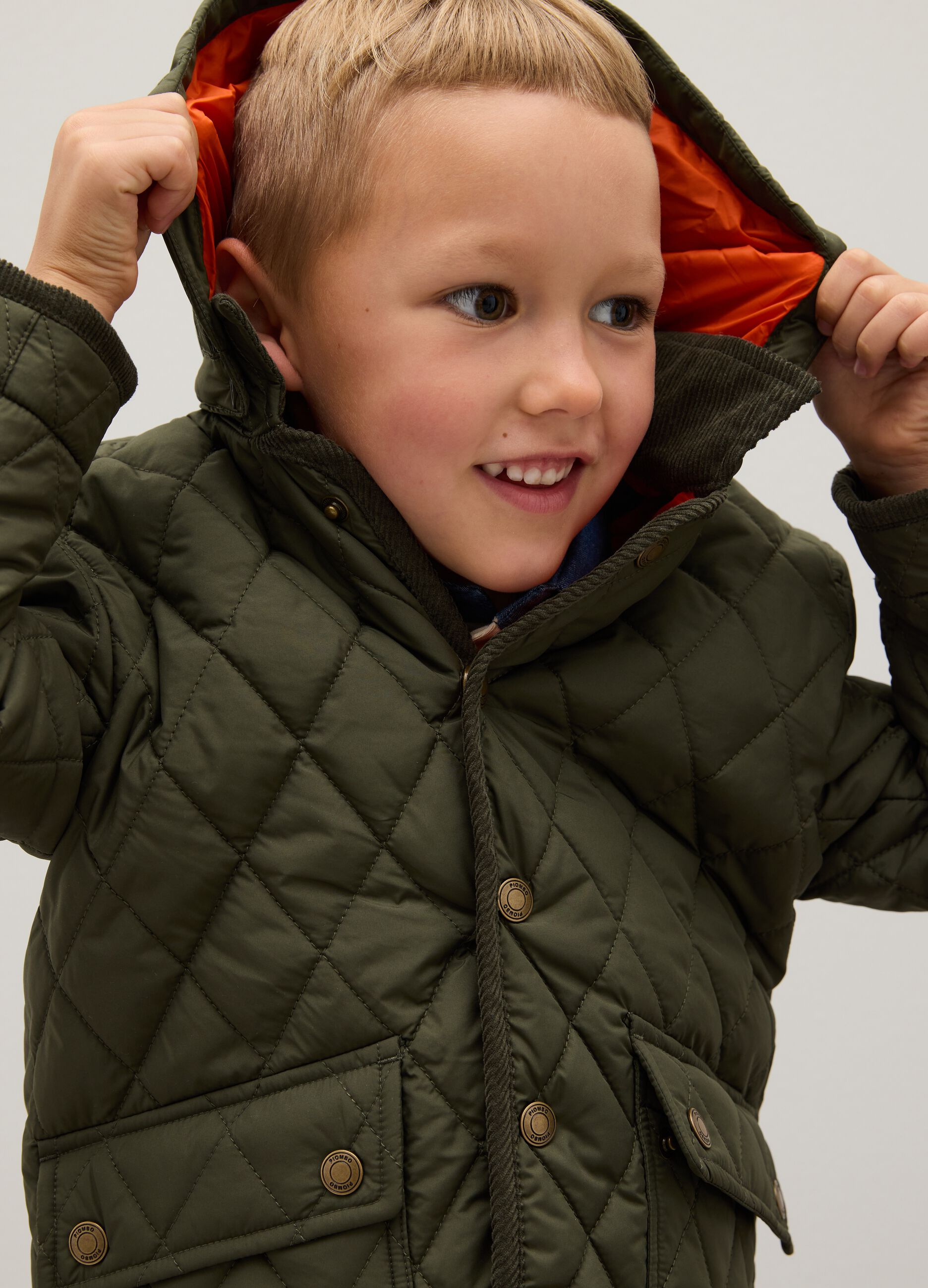 Boys' padded jacket in mixed green fabric regular fit