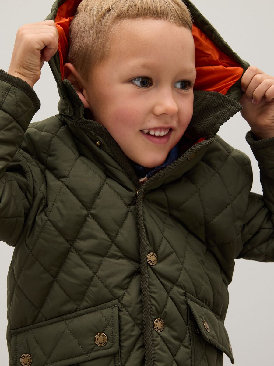 Boys' padded jacket in mixed green fabric regular fit_0