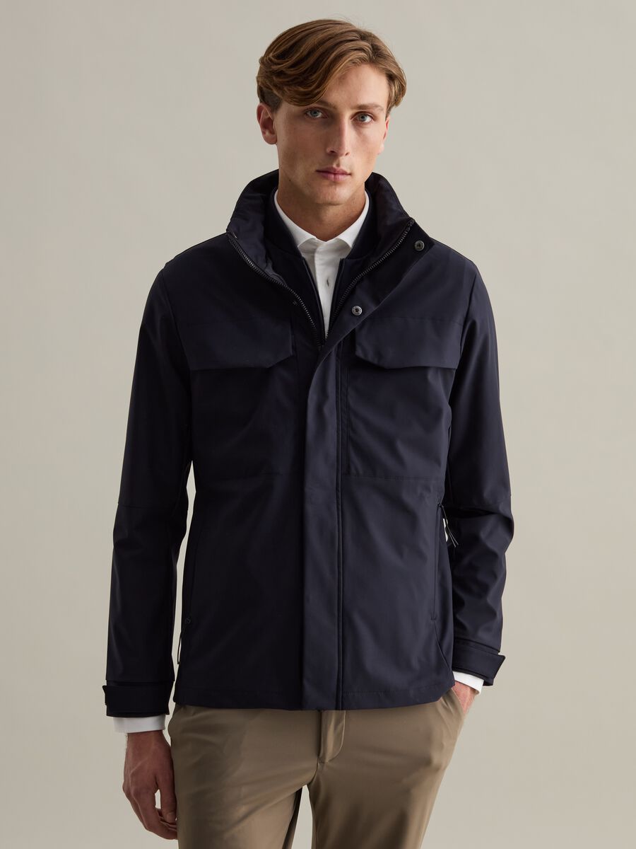 Short jacket in technical fabric with high neck_0