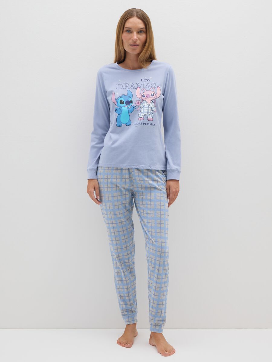 Pigiama in puro cotone azzurro con stampa Stitch_0