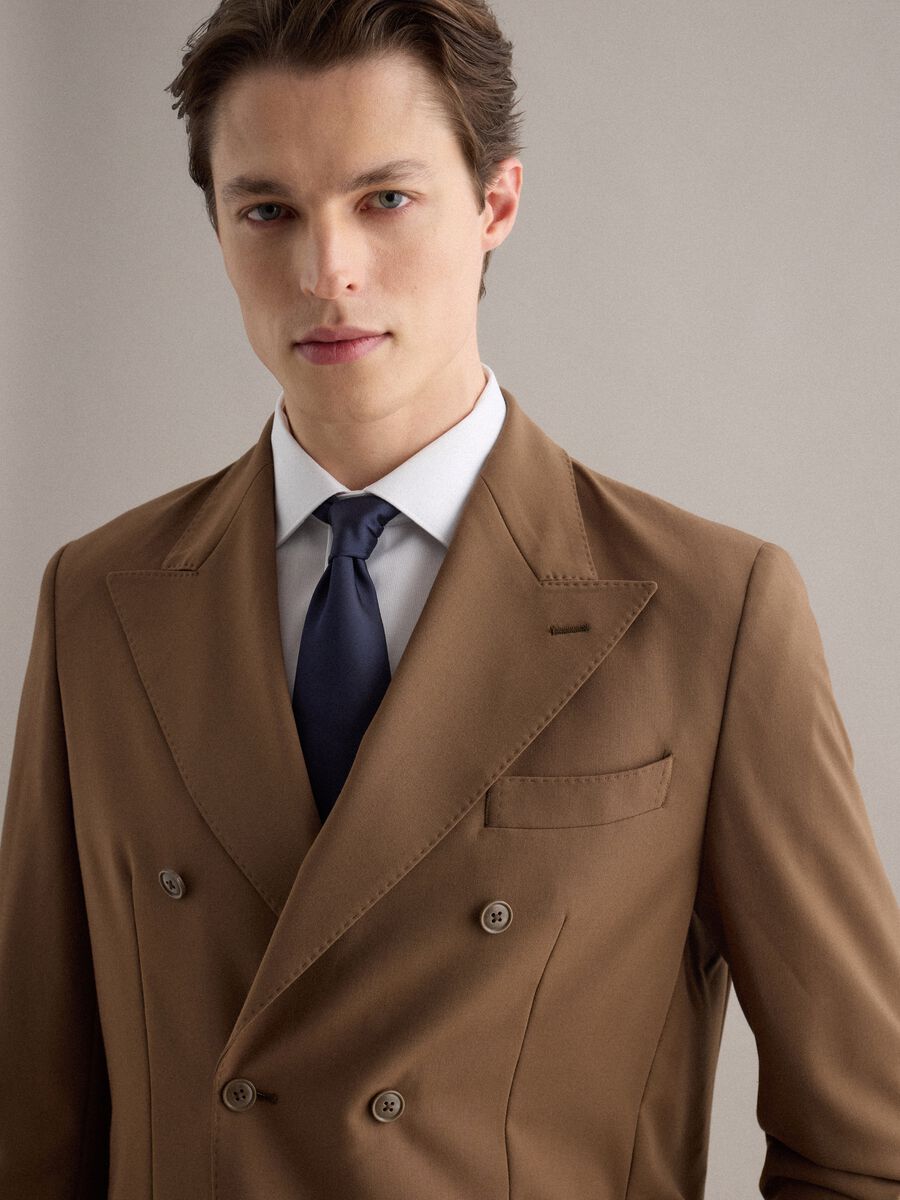 Brown Slim Fit Double Breasted Blazer_3