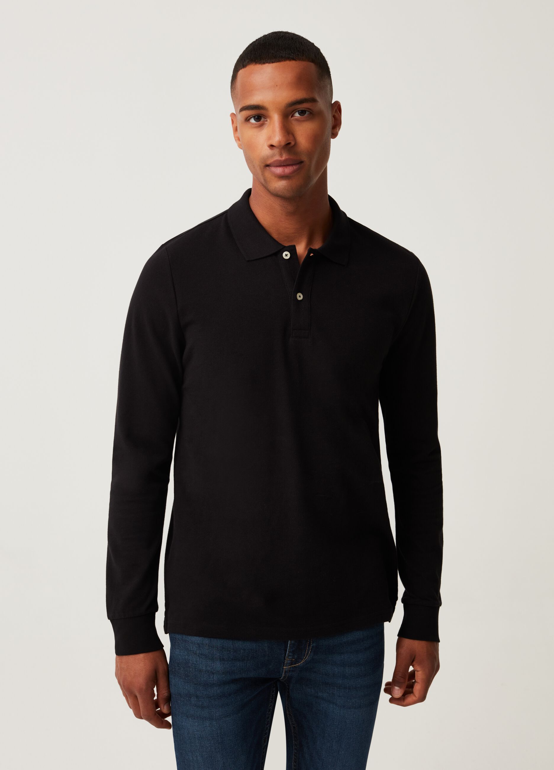 Polo in cotone piquet maniche lunghe_1