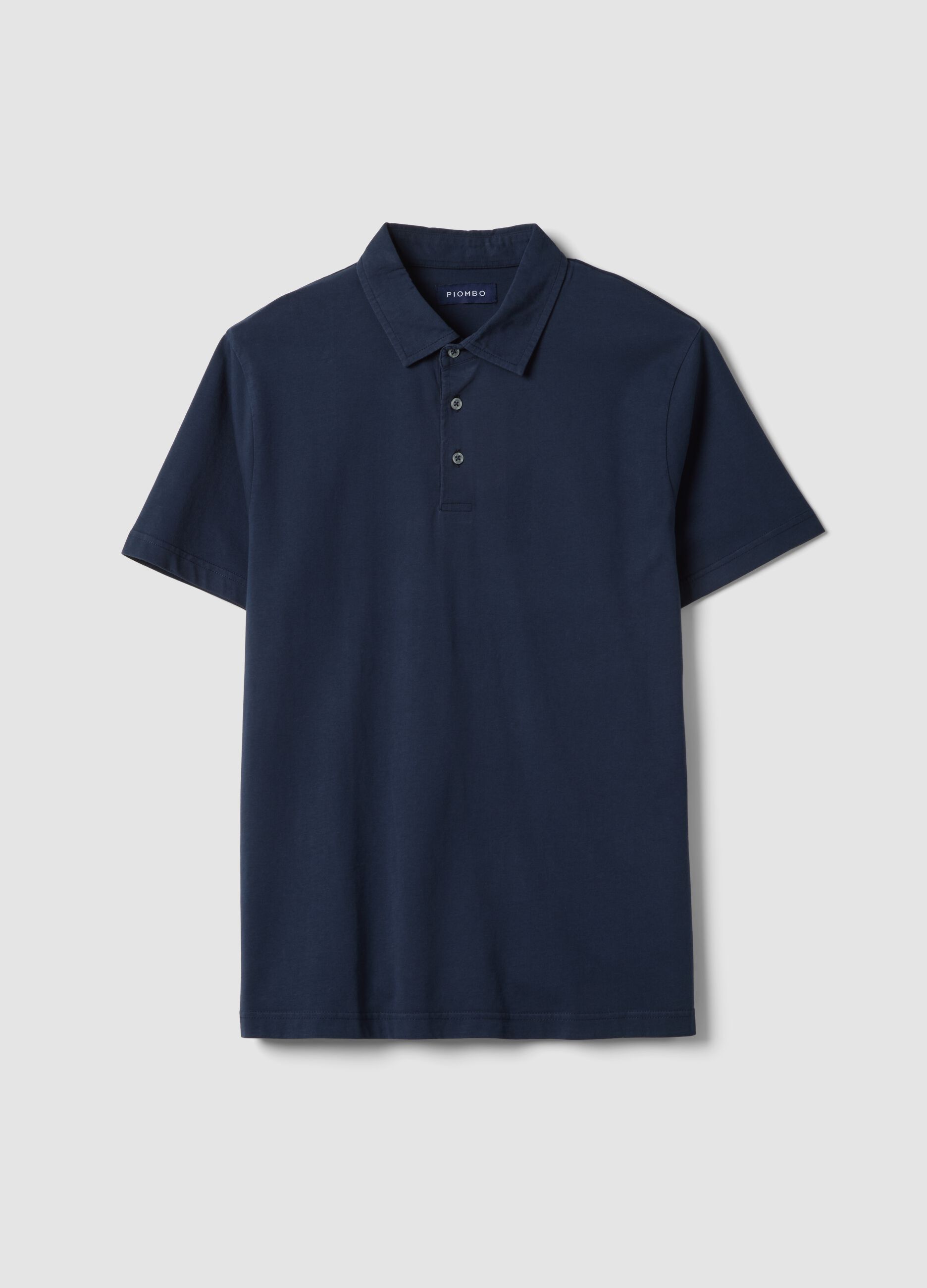 Blue short-sleeve pure cotton polo shirt, regular fit