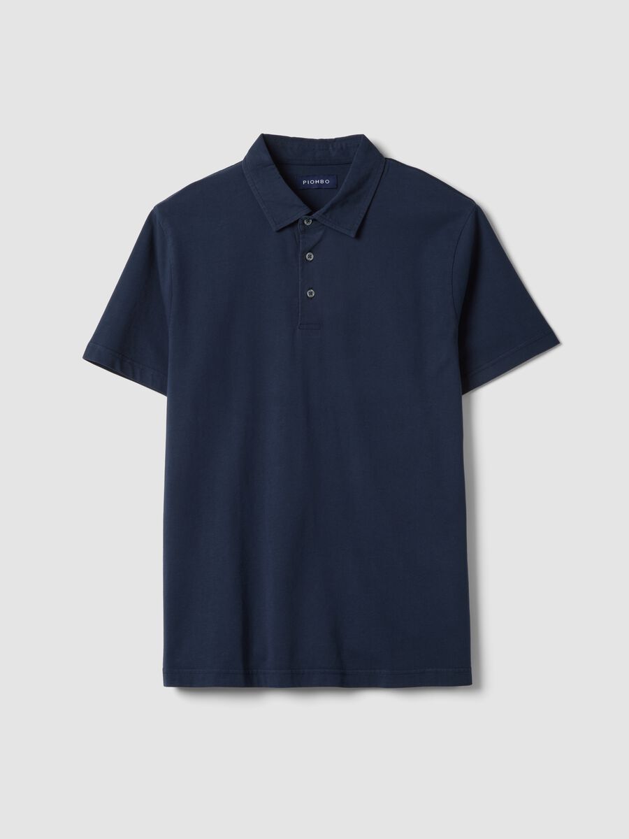 Polo blu a maniche corte in puro cotone regular fit_0