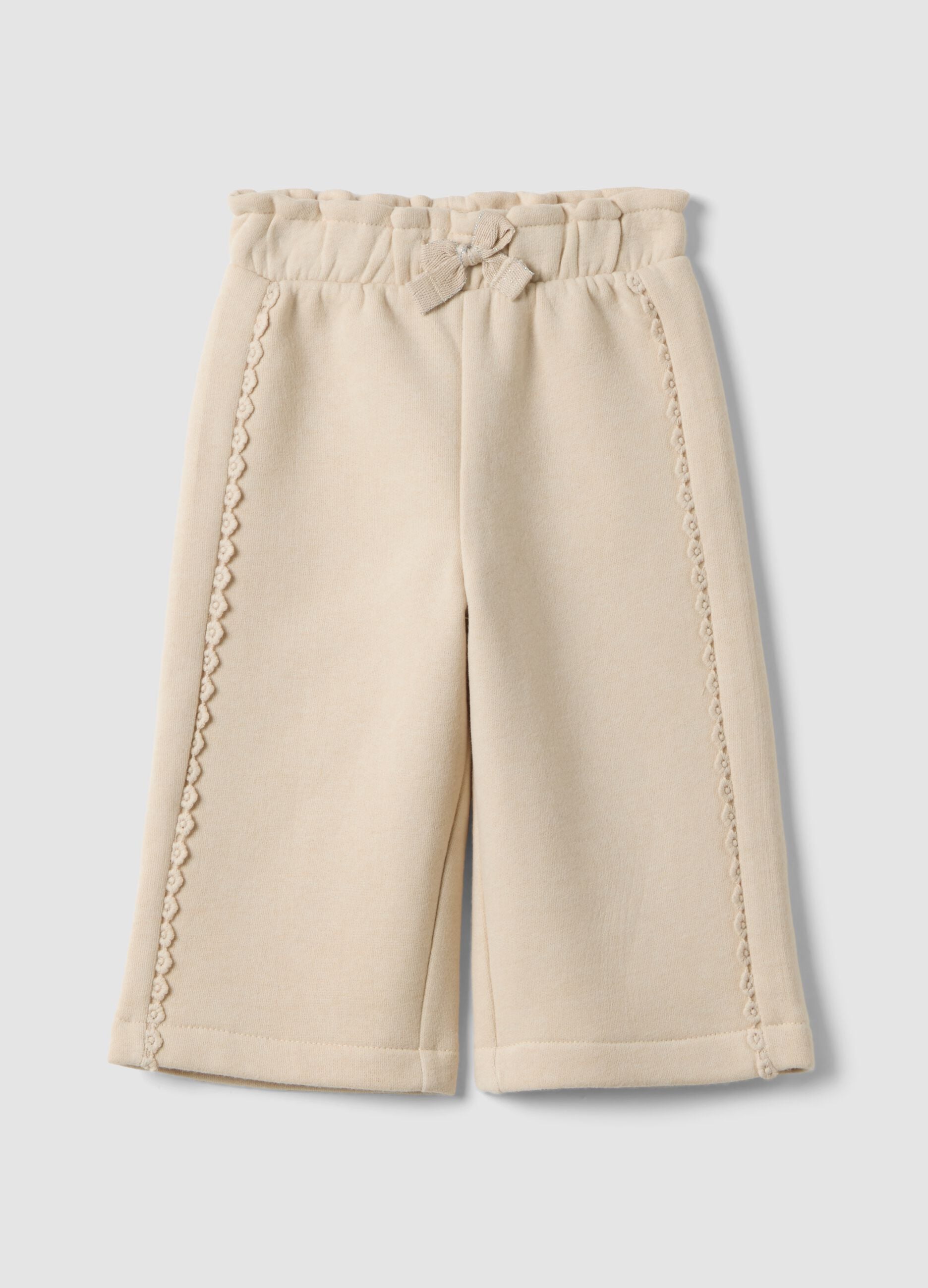 Beige wide-leg cotton-blend trousers