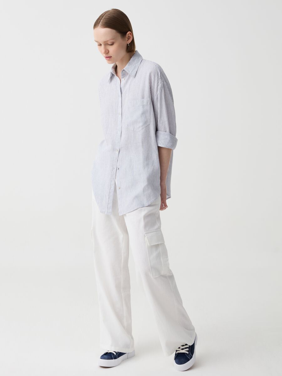 Linen and viscose oversized shirt with pocket_1