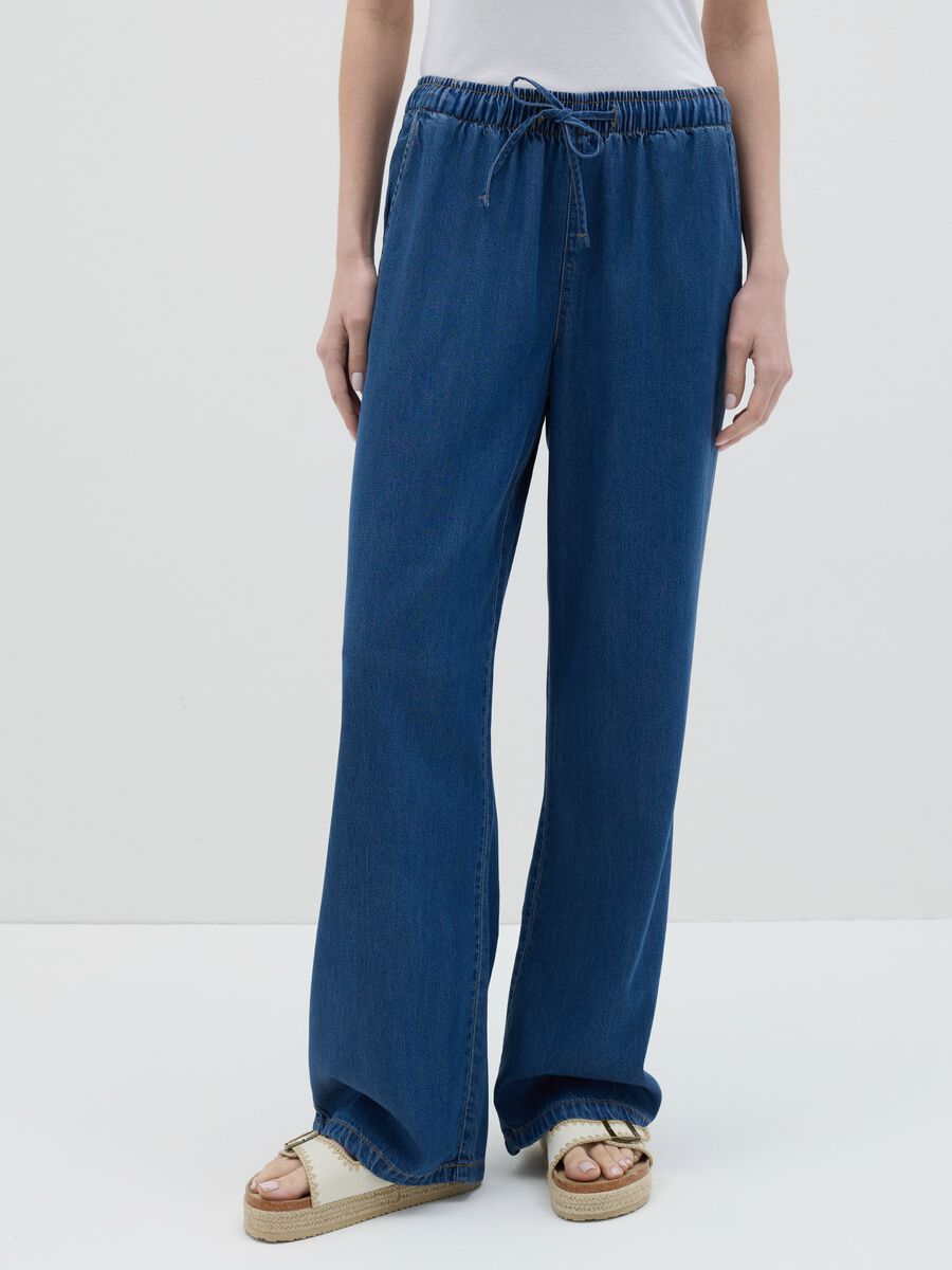 Blue relaxed-fit fluid trousers with denim effect_1