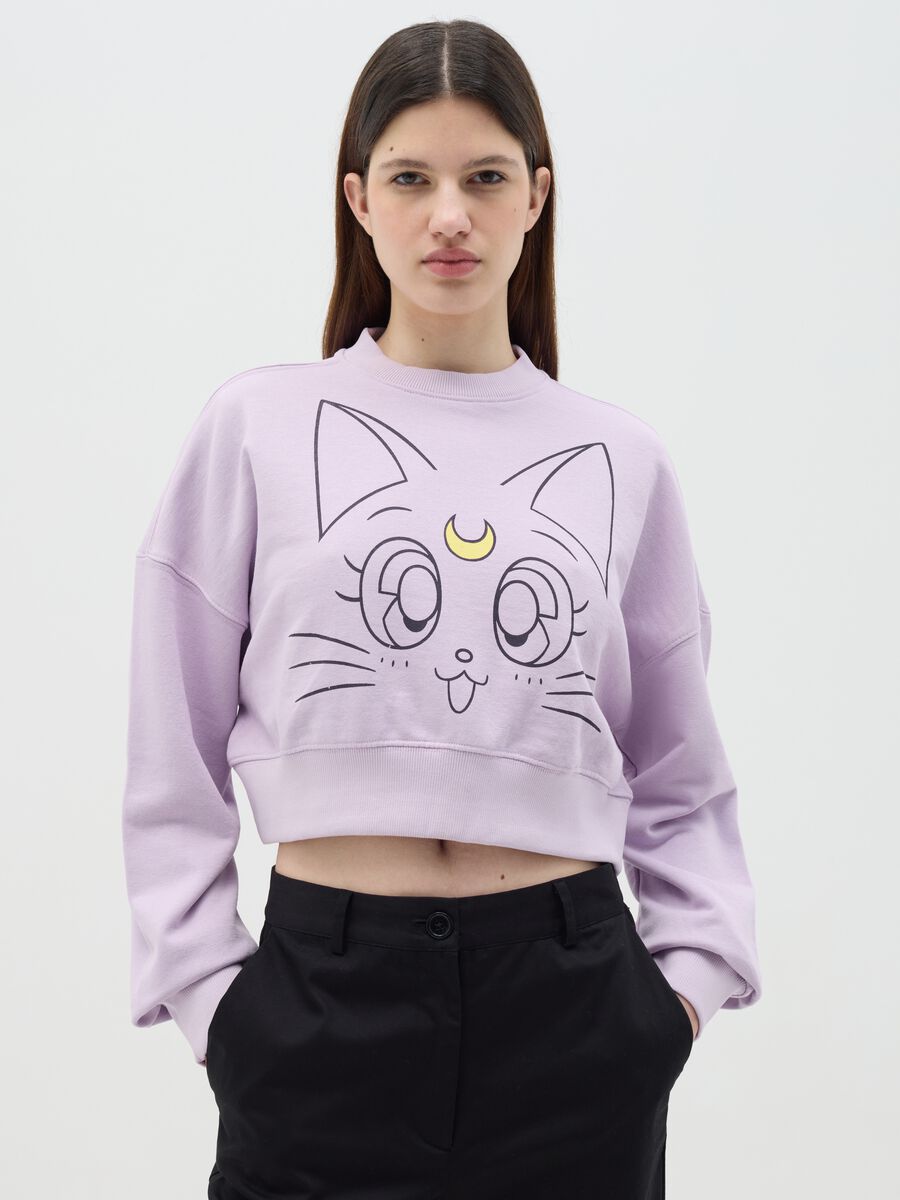 Lilac cropped sweatshirt with Luna print_0