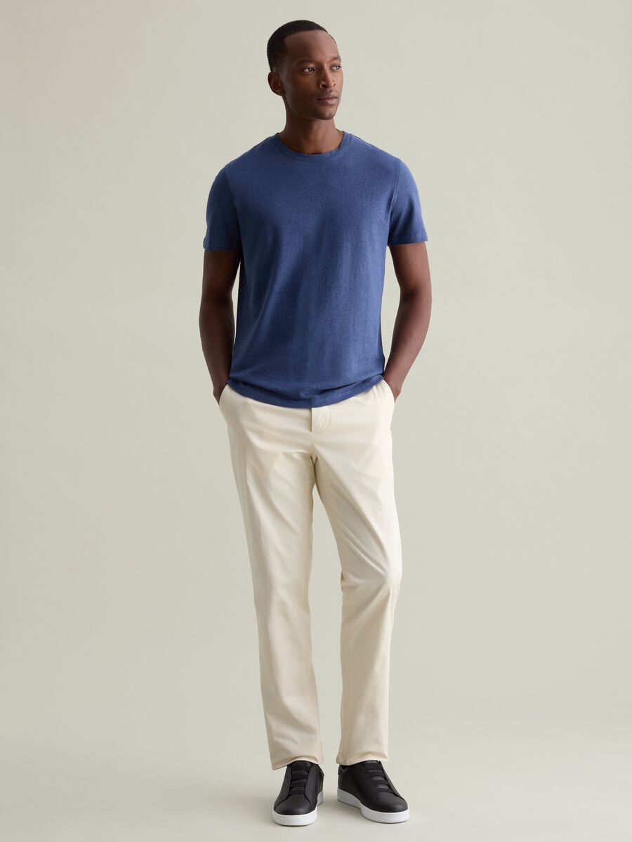 T-shirt with round neck in linen and cotton_1