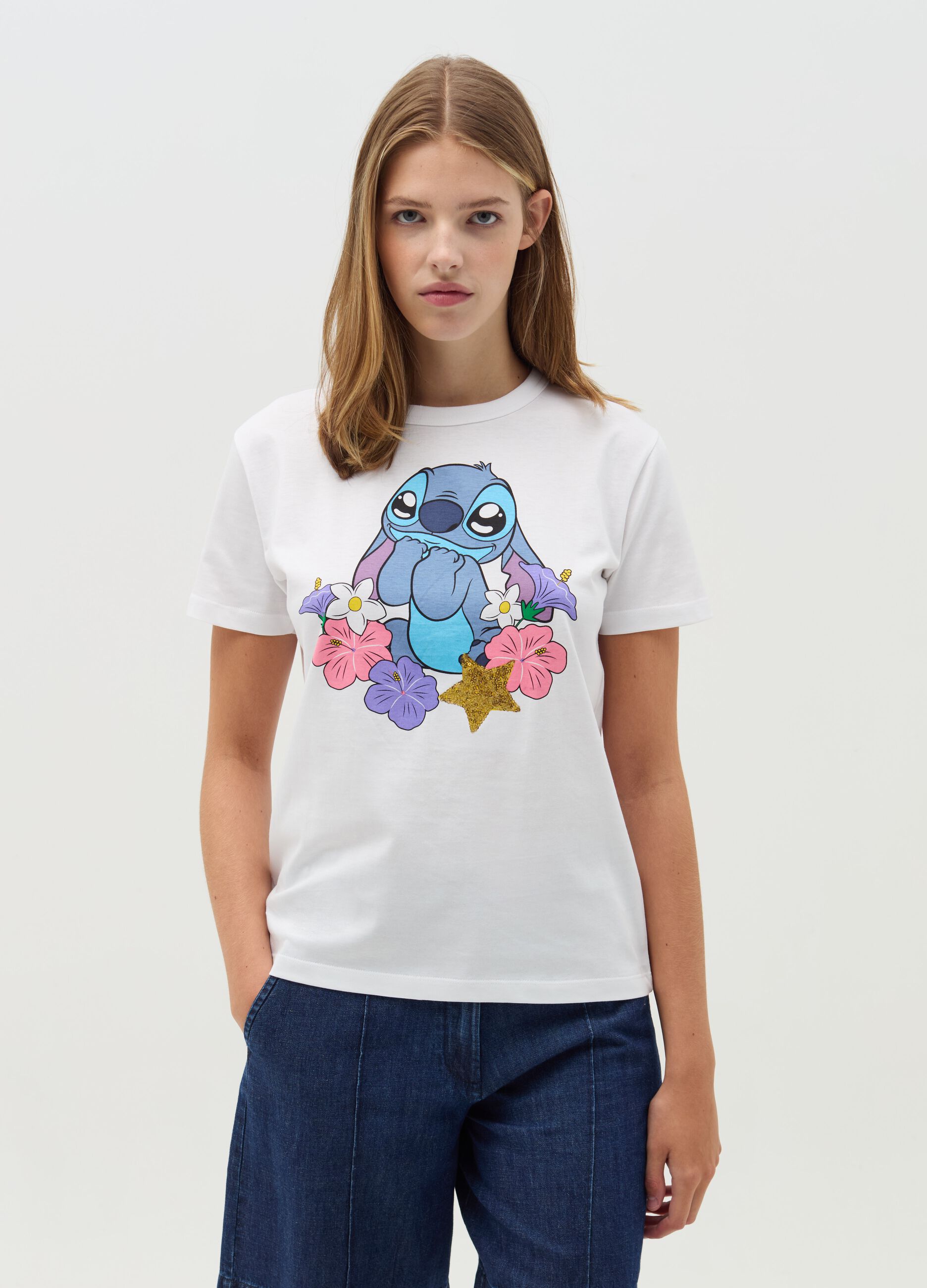 T shirt con stampa Stitch Bianco ottico da Donna OVS