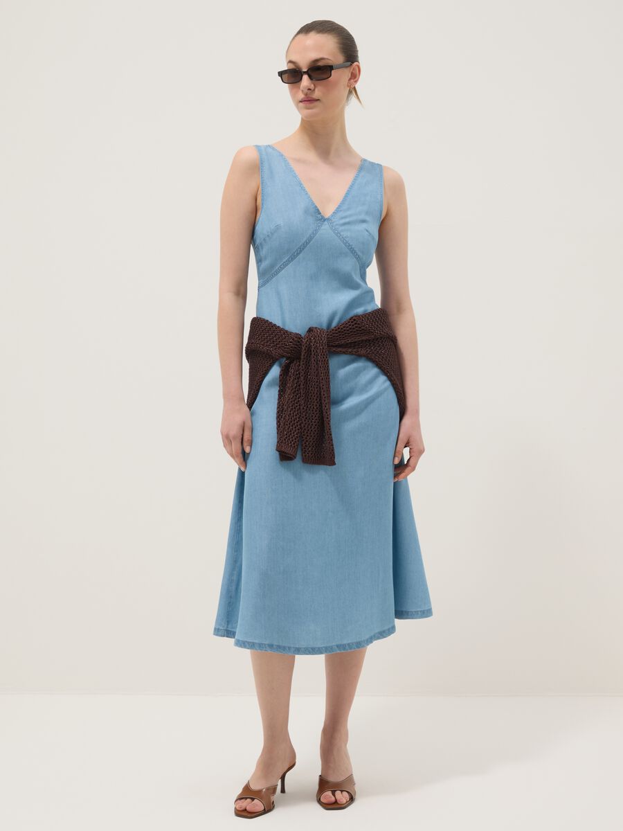Abito midi denim azzurro in puro lyocell senza maniche_1