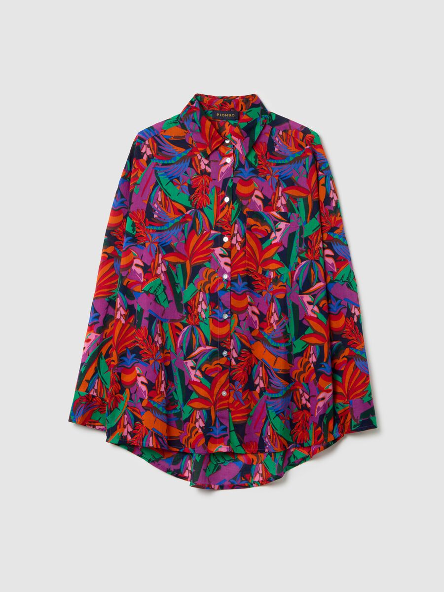 Women's Oversized Shirt in Pure Multicolour Cotton with Regular Fit_0