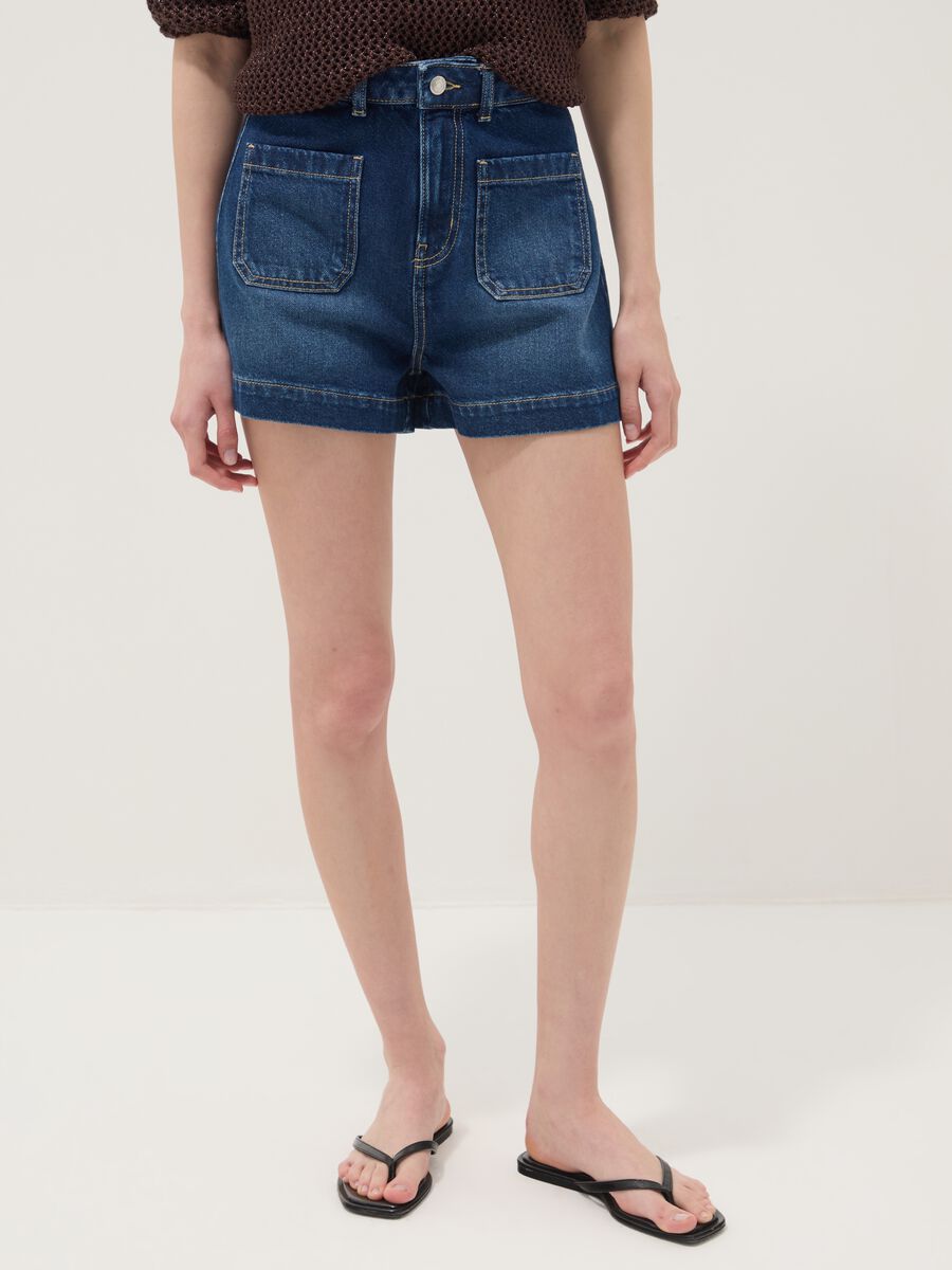 Blue denim Bermuda shorts in pure cotton_1
